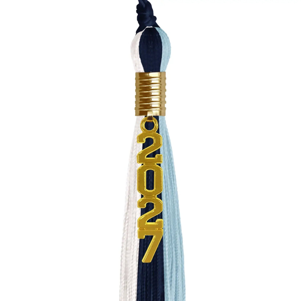 Navy Blue/Light Blue/White Graduation Tassel with Gold Stacked Date Drop - Endea Graduation