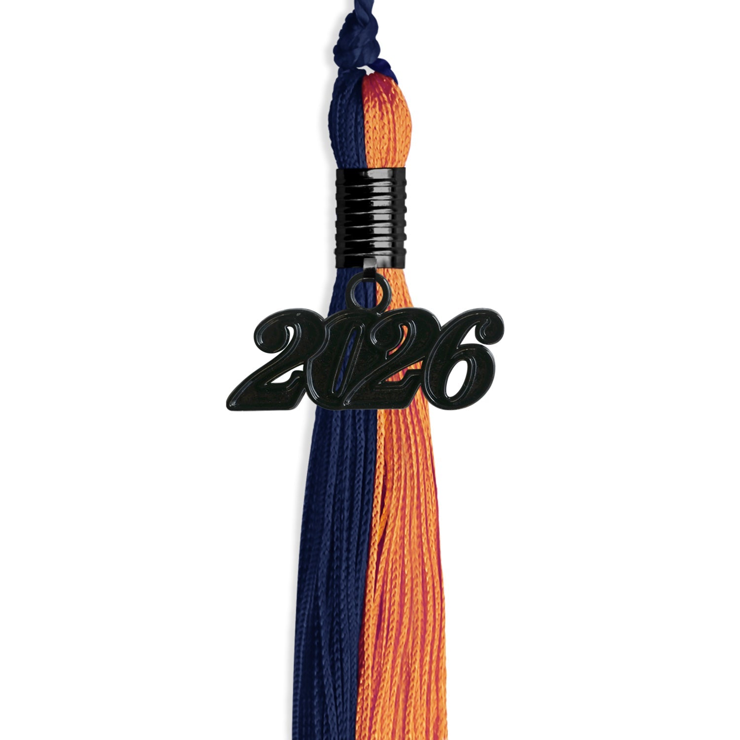 Navy Blue/Orange Graduation Tassel with Black Date Drop - Endea Graduation