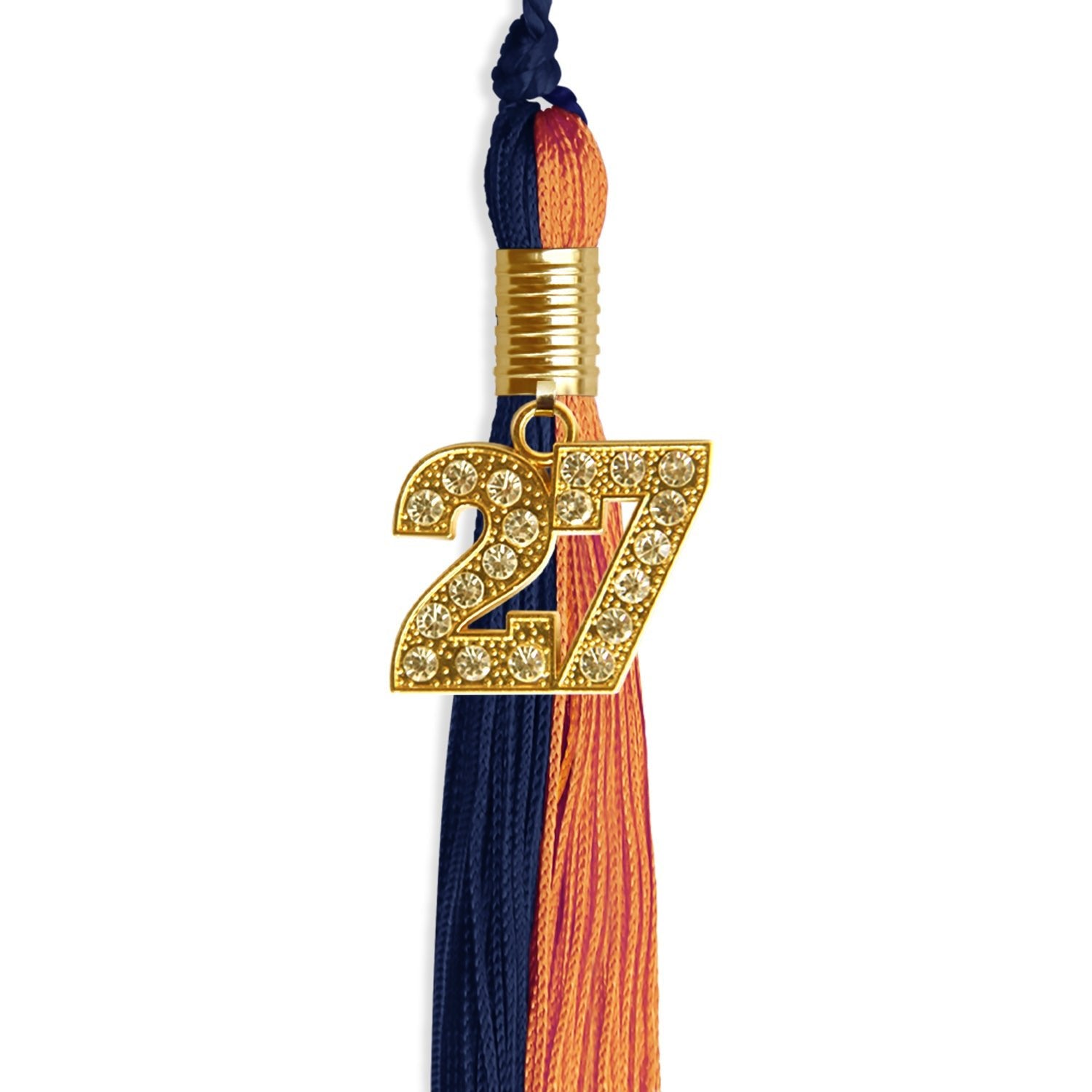 Navy Blue/Orange Graduation Tassel with Gold Date Drop - Endea Graduation