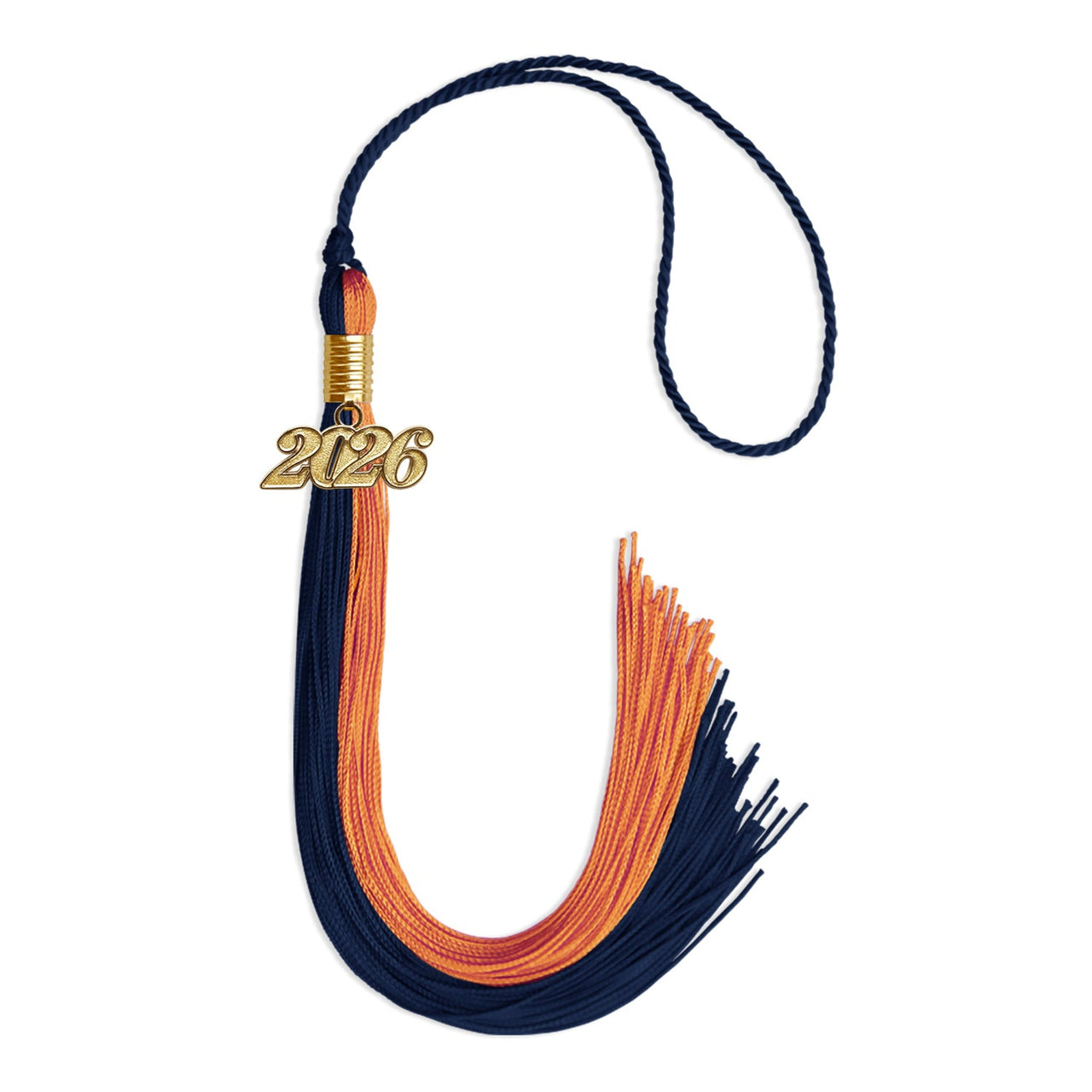 Navy Blue/Orange Graduation Tassel with Gold Date Drop - Endea Graduation