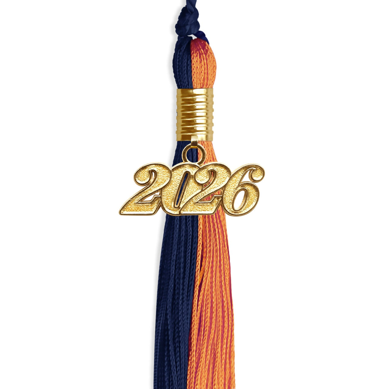 Navy Blue/Orange Graduation Tassel with Gold Date Drop - Endea Graduation