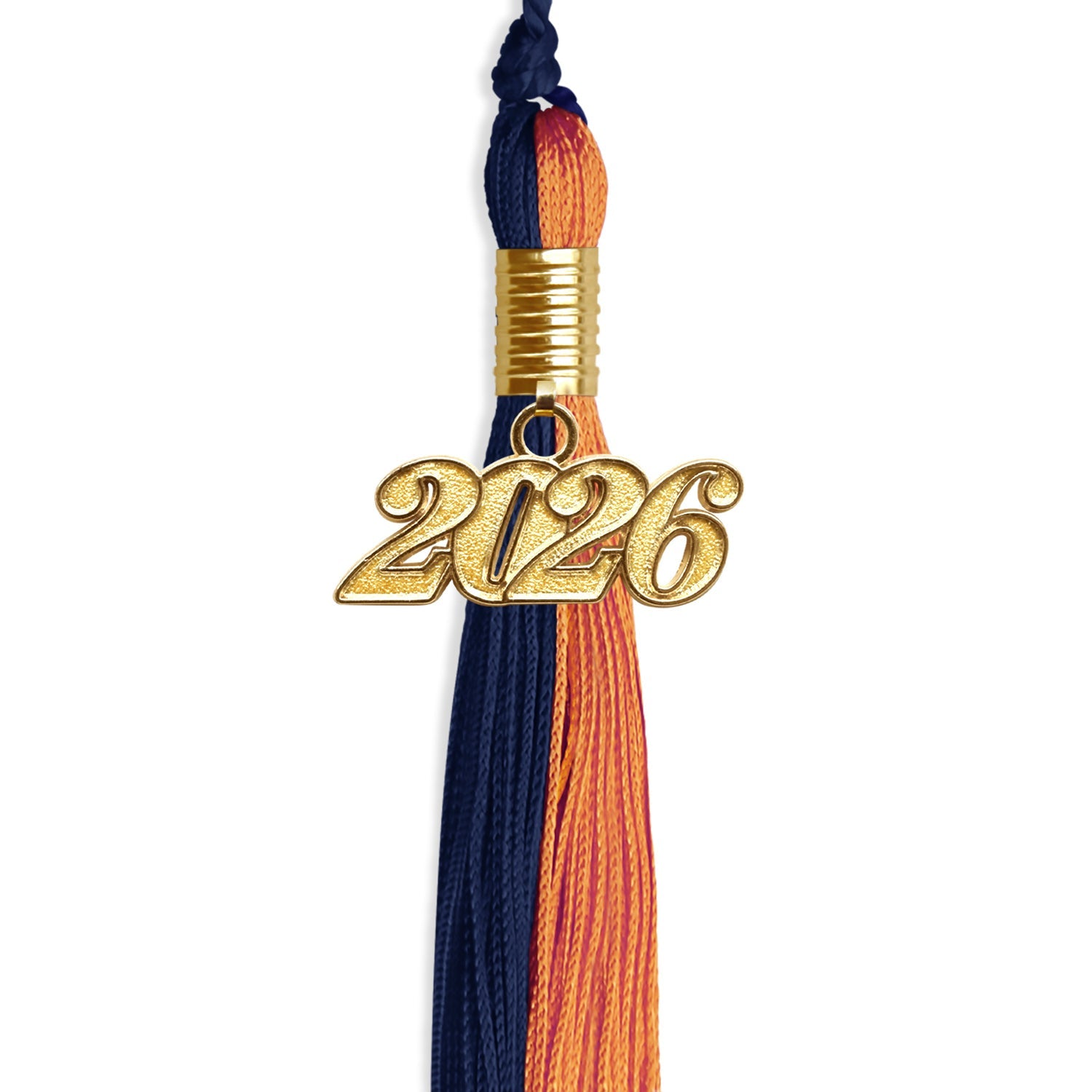 Navy Blue/Orange Graduation Tassel with Gold Date Drop - Endea Graduation