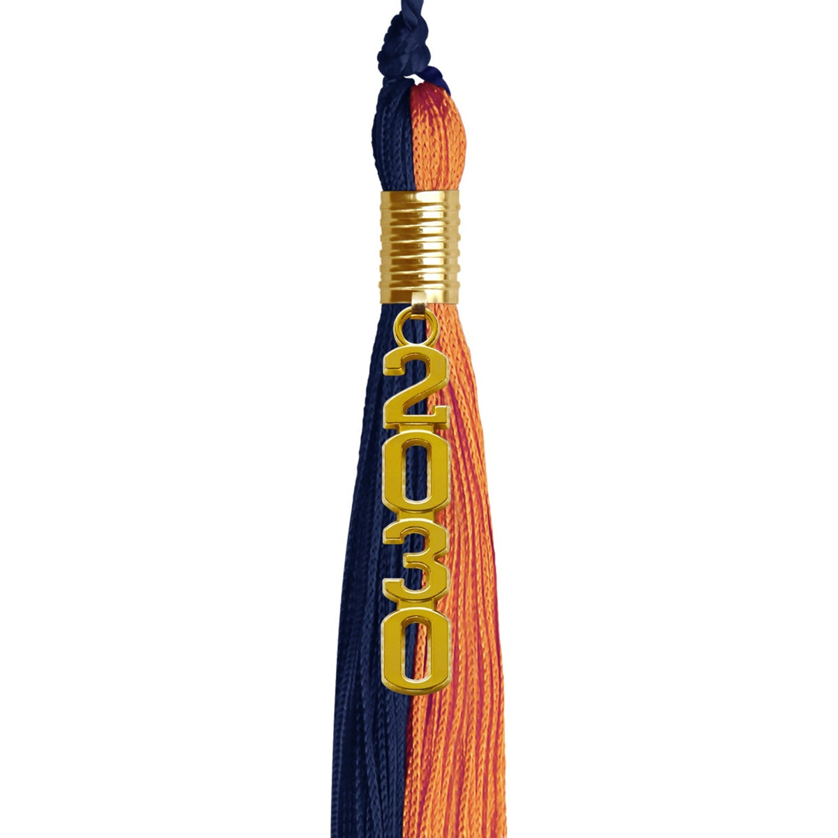 Navy Blue/Orange Graduation Tassel with Gold Stacked Date Drop - Endea Graduation