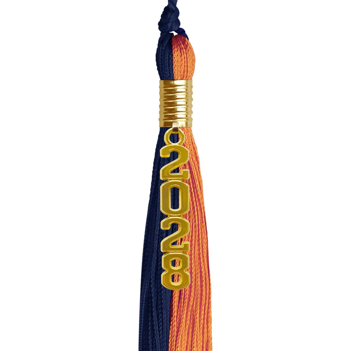 Navy Blue/Orange Graduation Tassel with Gold Stacked Date Drop - Endea Graduation