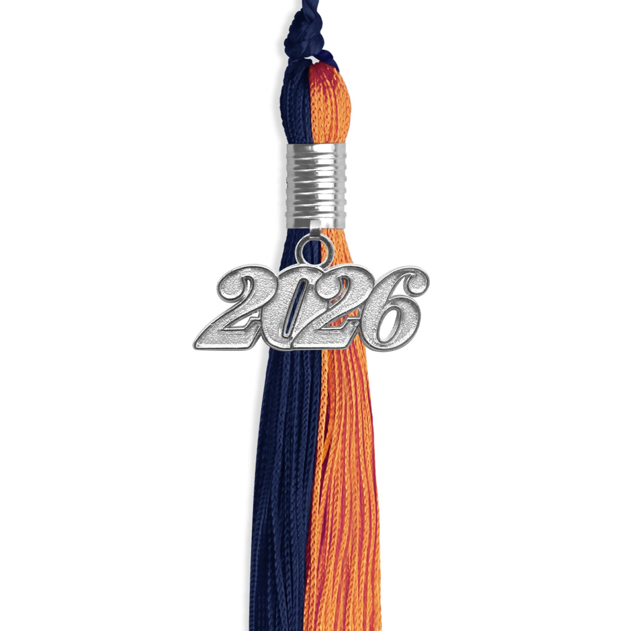 Navy Blue/Orange Graduation Tassel with Silver Date Drop - Endea Graduation