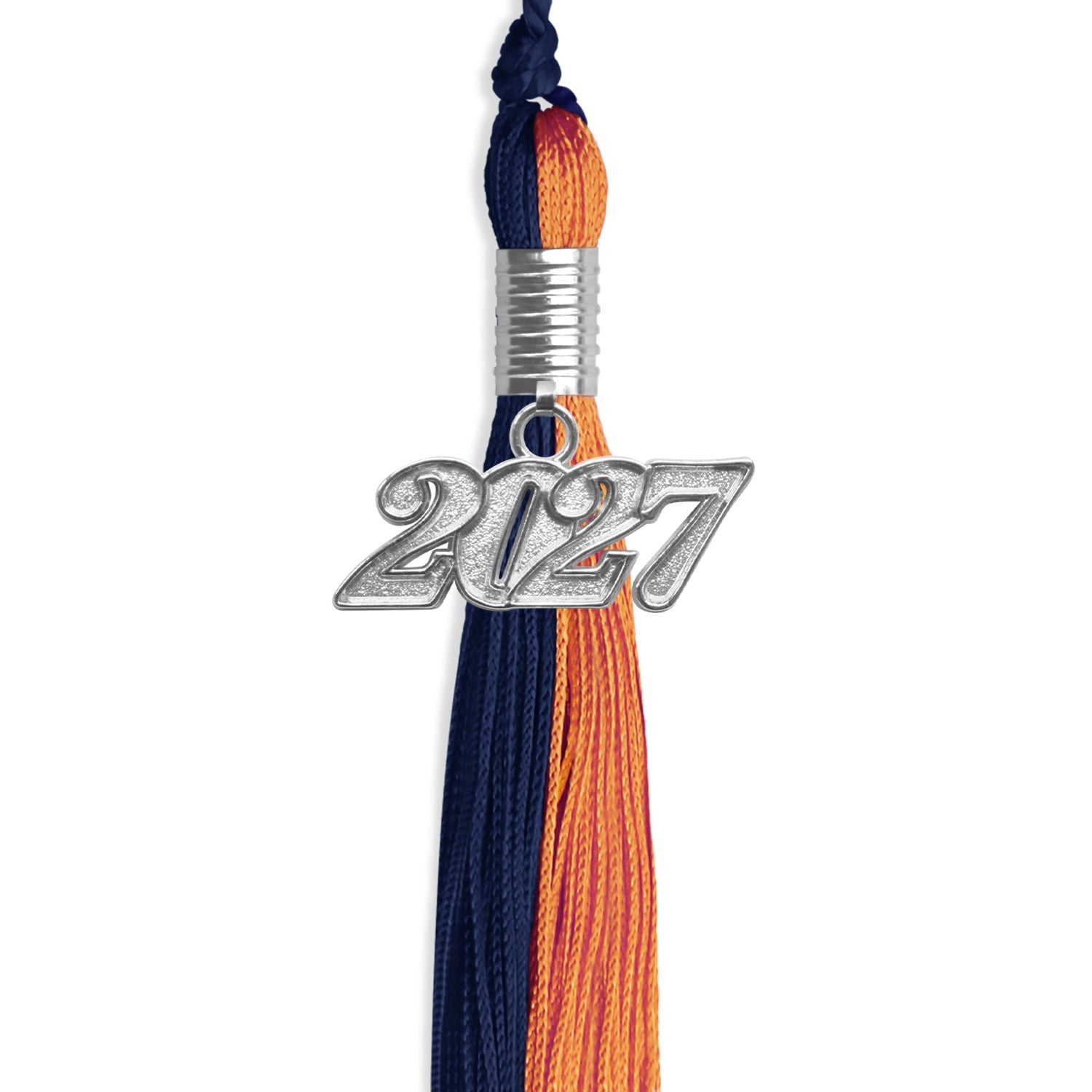 Navy Blue/Orange Graduation Tassel with Silver Date Drop - Endea Graduation