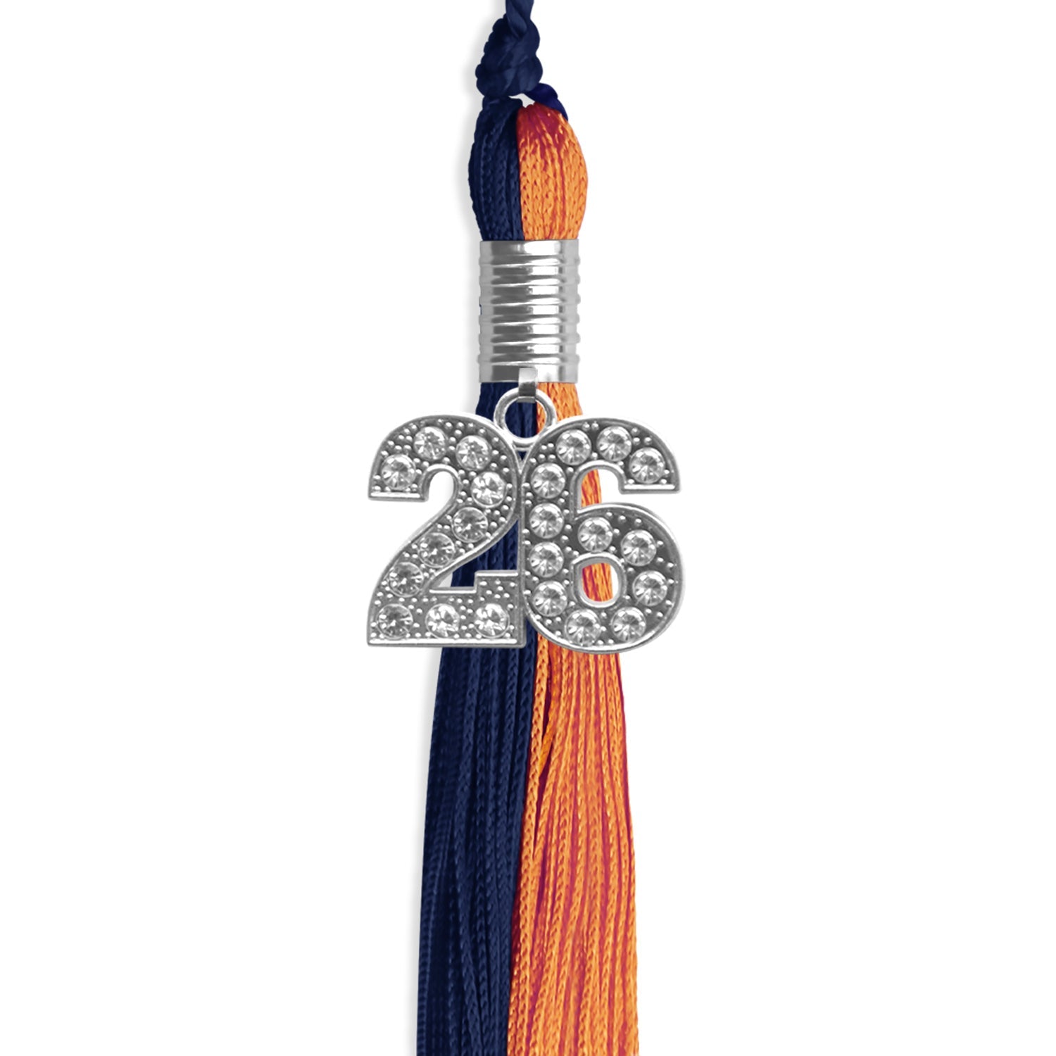 Navy Blue/Orange Graduation Tassel with Silver Date Drop - Endea Graduation