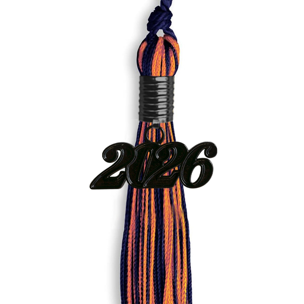 Navy Blue/Orange Mixed Color Graduation Tassel with Black Date Drop - Endea Graduation