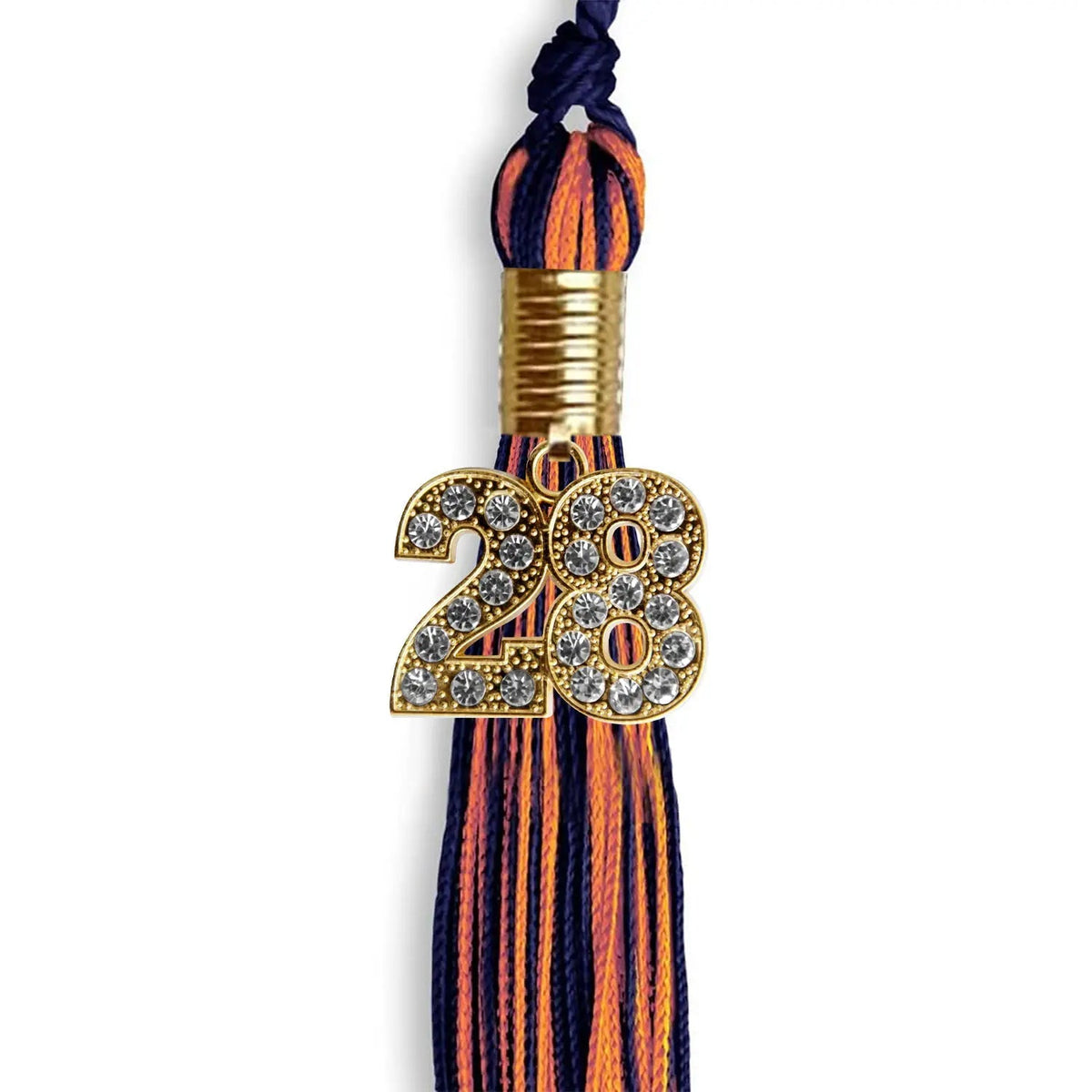 Navy Blue/Orange Mixed Color Graduation Tassel with Gold Bling Charm - Endea Graduation
