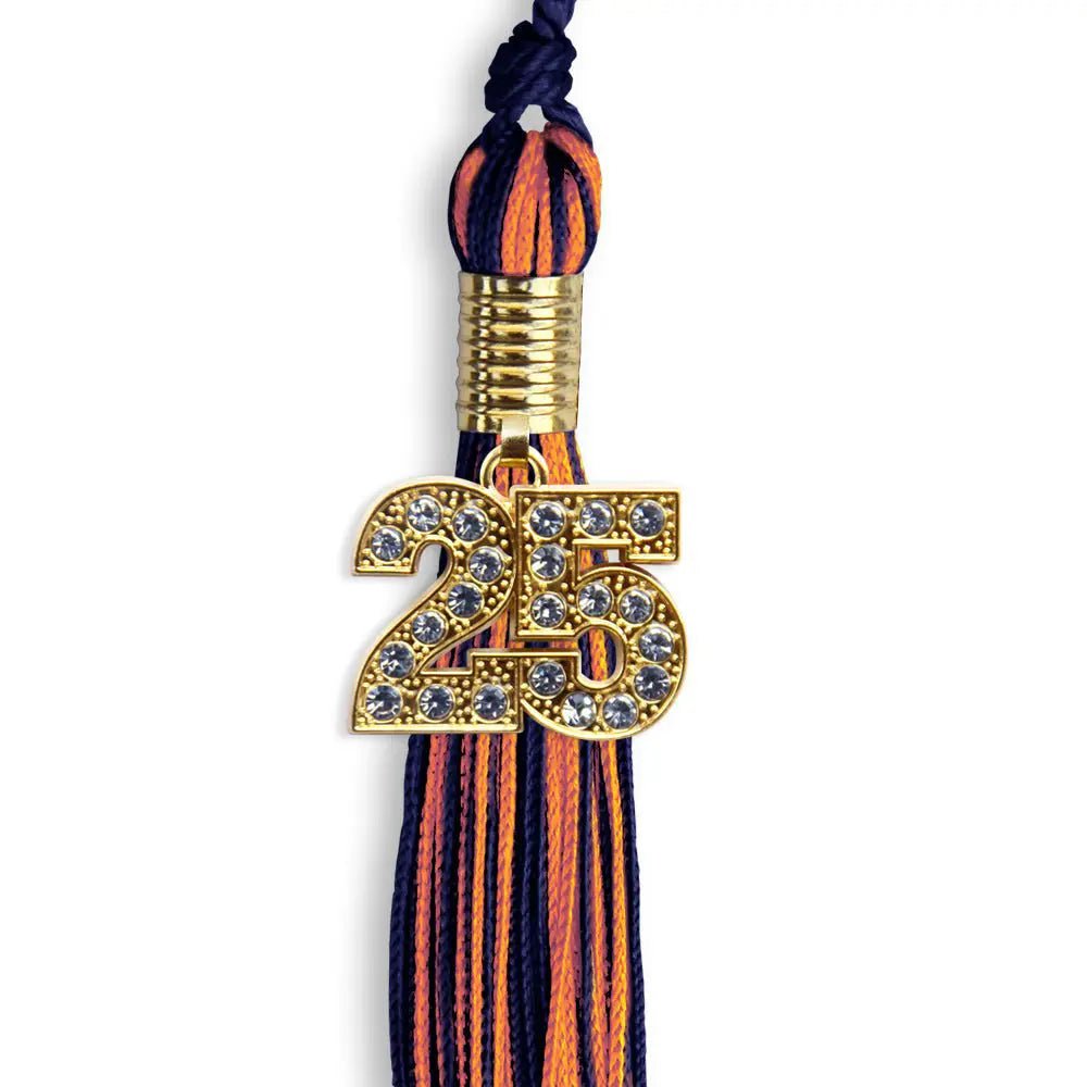 Navy Blue/Orange Mixed Color Graduation Tassel with Gold Bling Charm - Endea Graduation