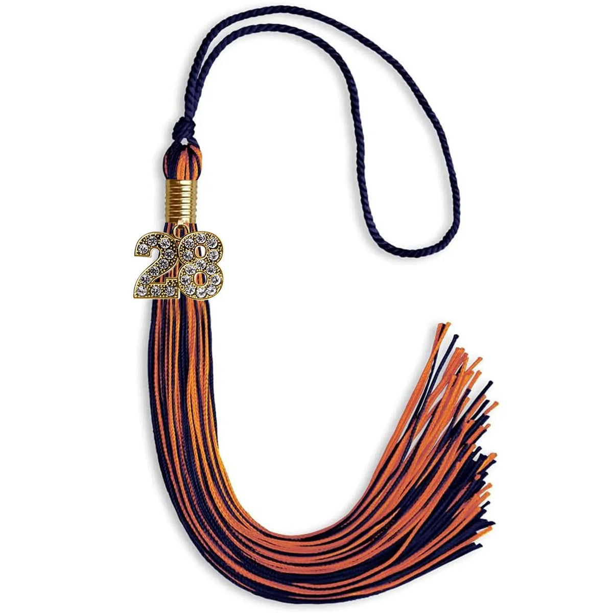 Navy Blue/Orange Mixed Color Graduation Tassel with Gold Bling Charm - Endea Graduation