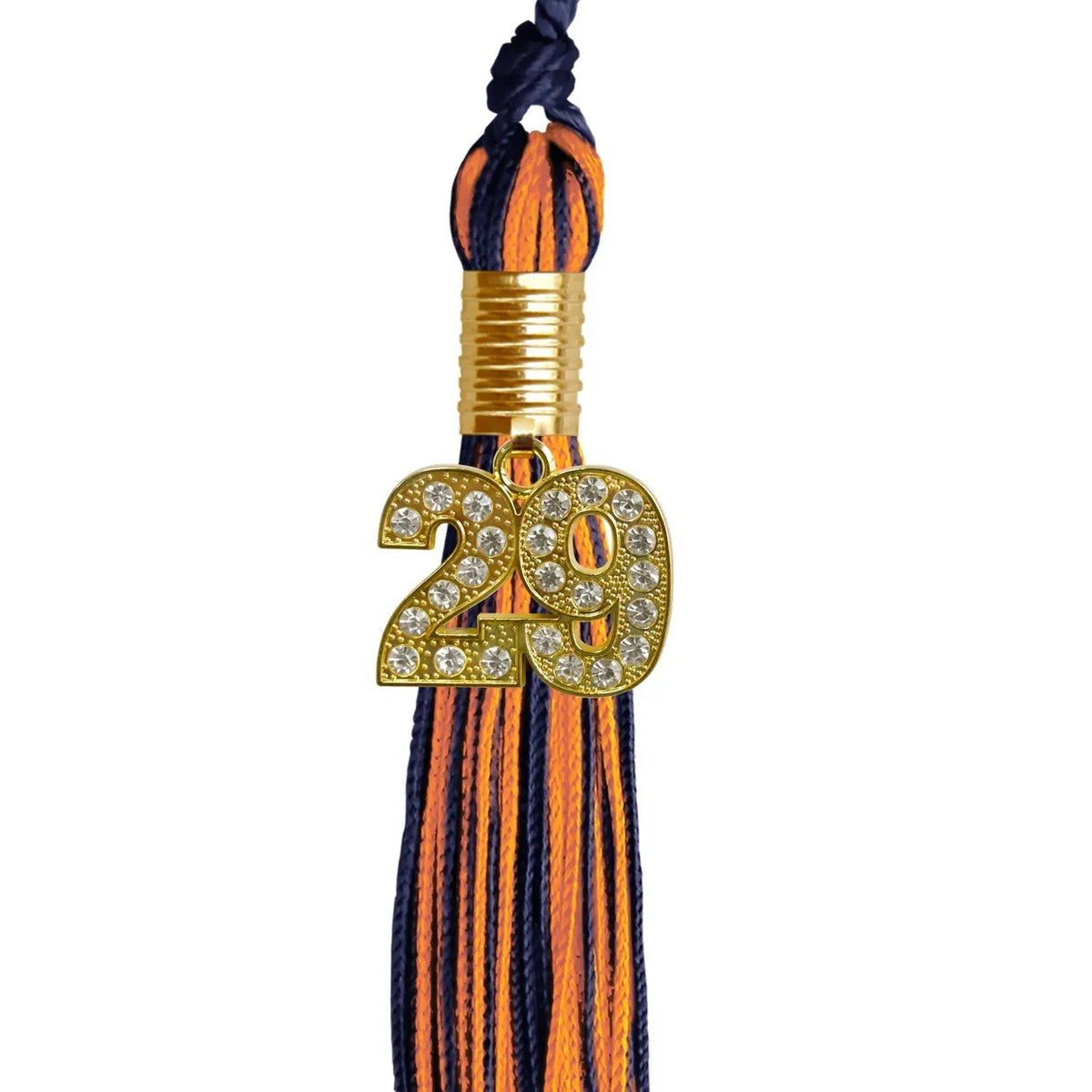 Navy Blue/Orange Mixed Color Graduation Tassel with Gold Bling Charm - Endea Graduation