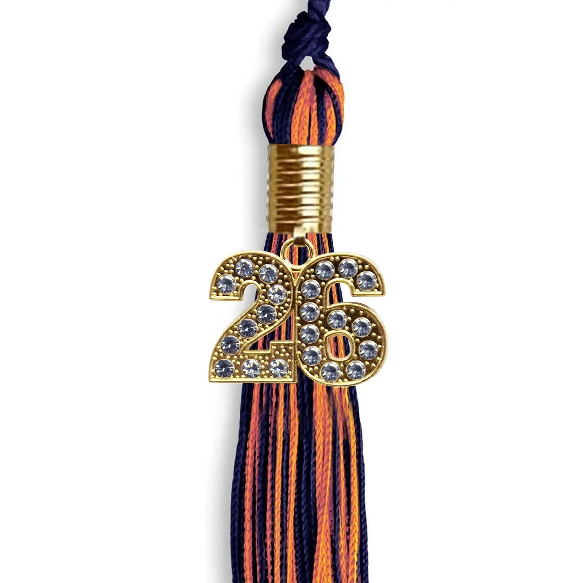 Navy Blue/Orange Mixed Color Graduation Tassel with Gold Bling Charm - Endea Graduation