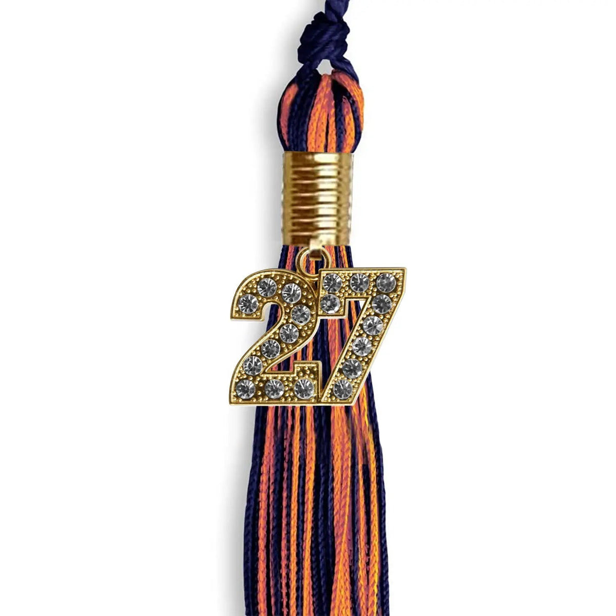 Navy Blue/Orange Mixed Color Graduation Tassel with Gold Bling Charm - Endea Graduation