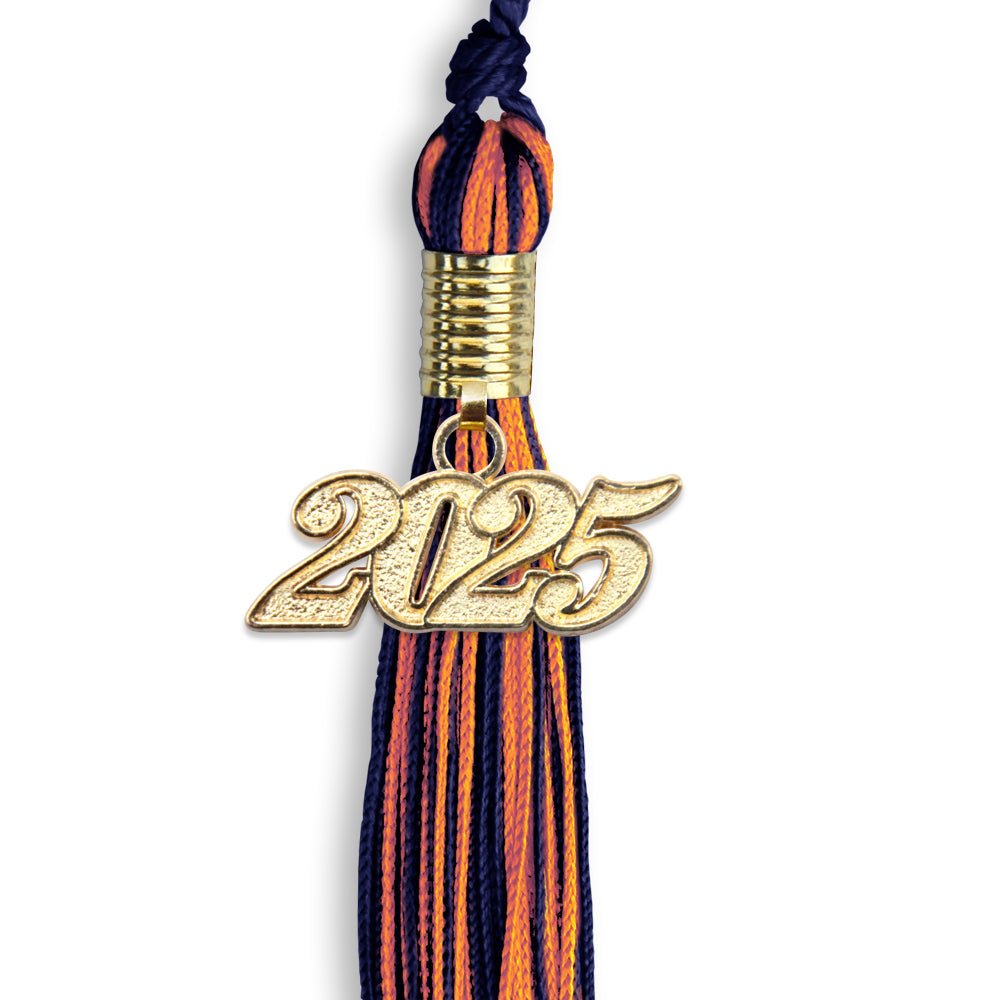 Navy Blue/Orange Mixed Color Graduation Tassel with Gold Date Drop - Endea Graduation