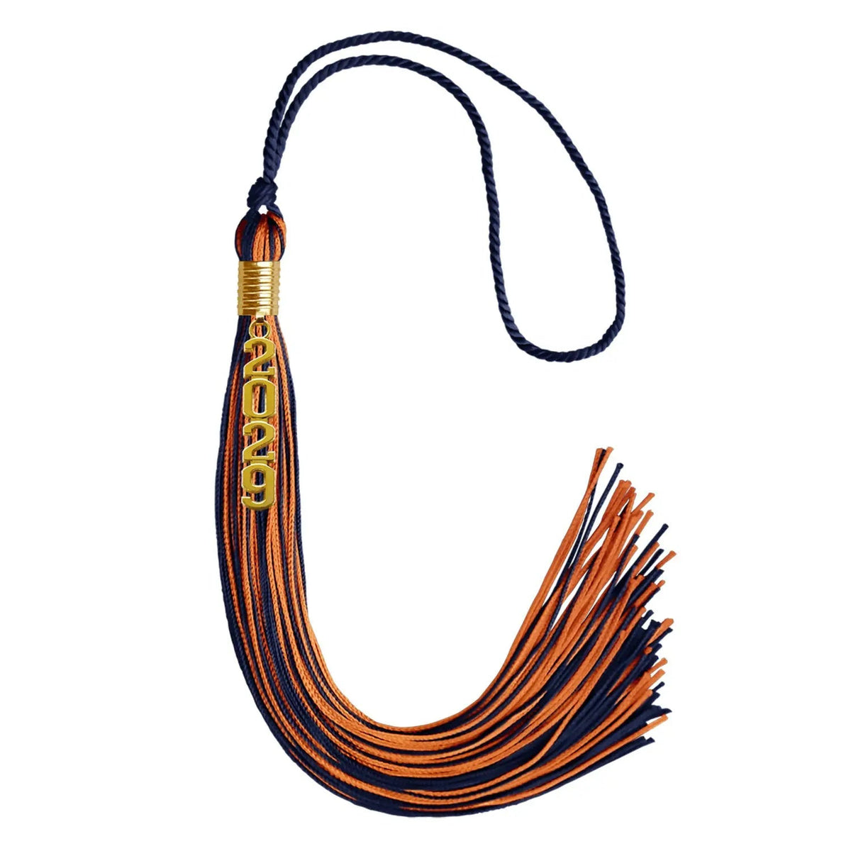 Navy Blue/Orange Mixed Color Graduation Tassel with Gold Stacked Date Drop - Endea Graduation