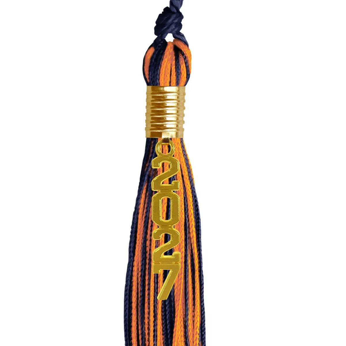 Navy Blue/Orange Mixed Color Graduation Tassel with Gold Stacked Date Drop - Endea Graduation