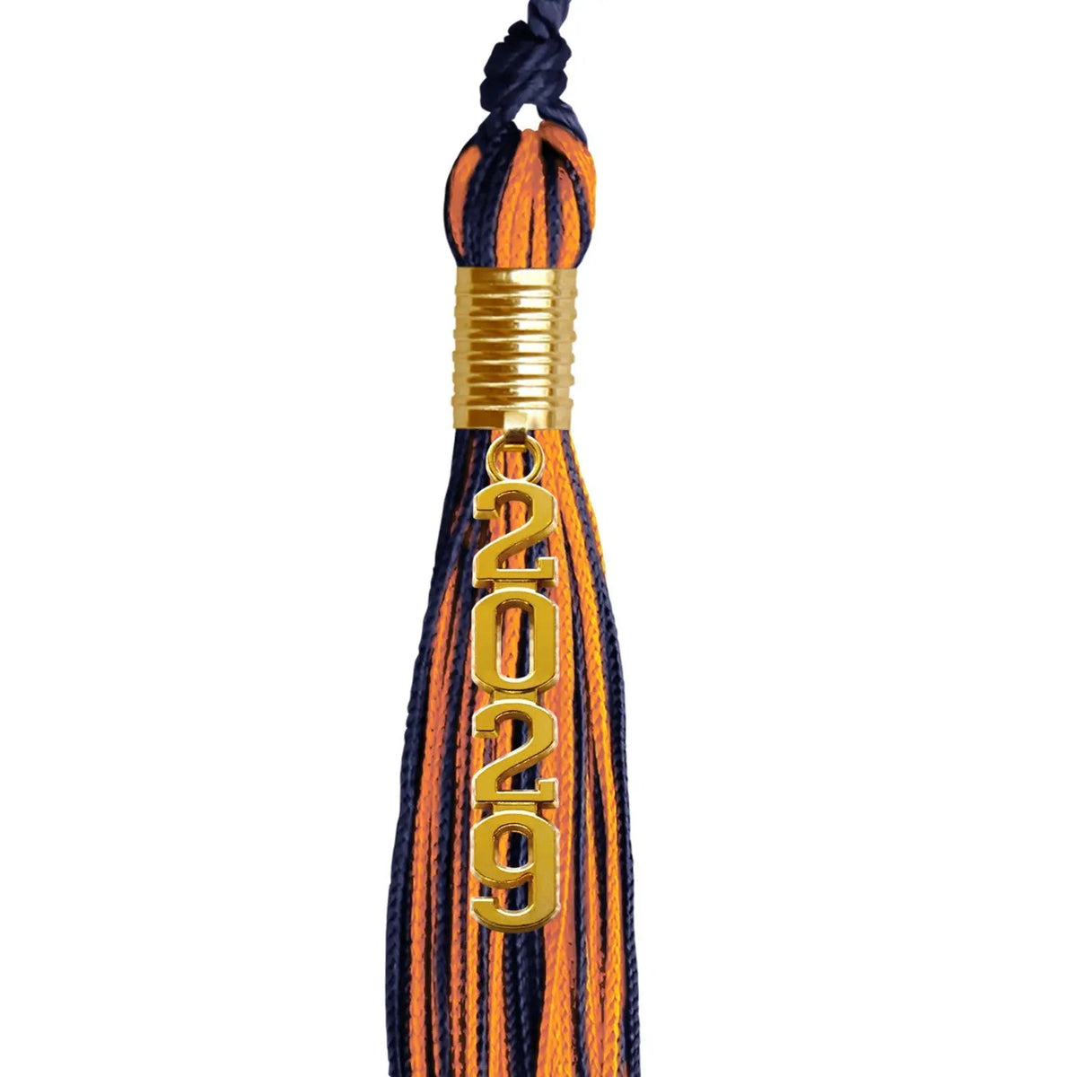 Navy Blue/Orange Mixed Color Graduation Tassel with Gold Stacked Date Drop - Endea Graduation