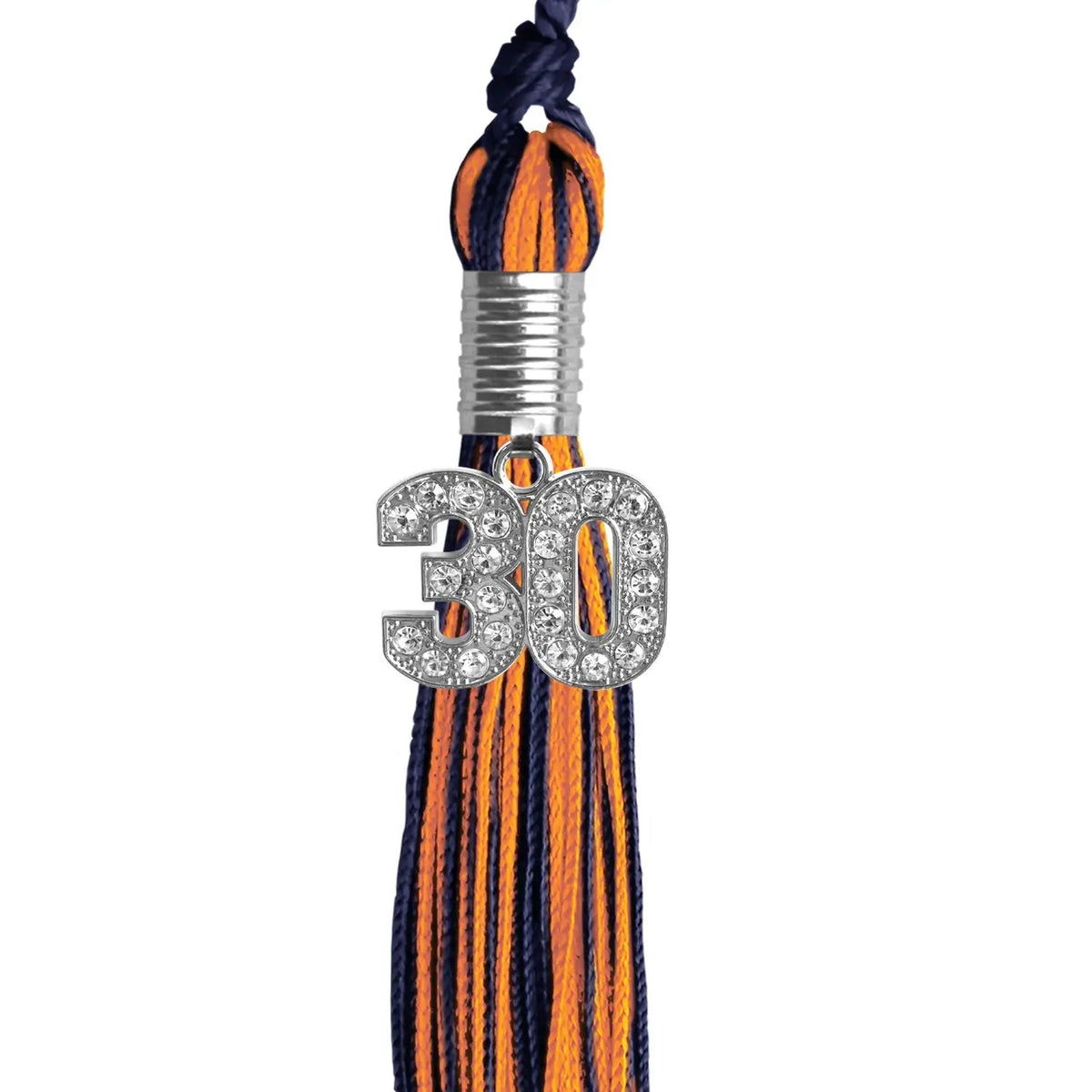 Navy Blue/Orange Mixed Color Graduation Tassel with Silver Bling Charm - Endea Graduation