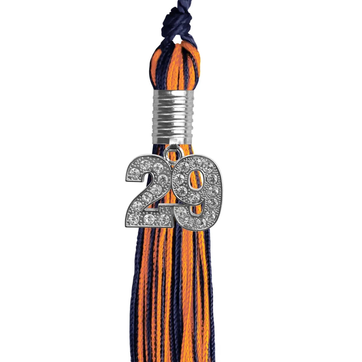 Navy Blue/Orange Mixed Color Graduation Tassel with Silver Bling Charm - Endea Graduation