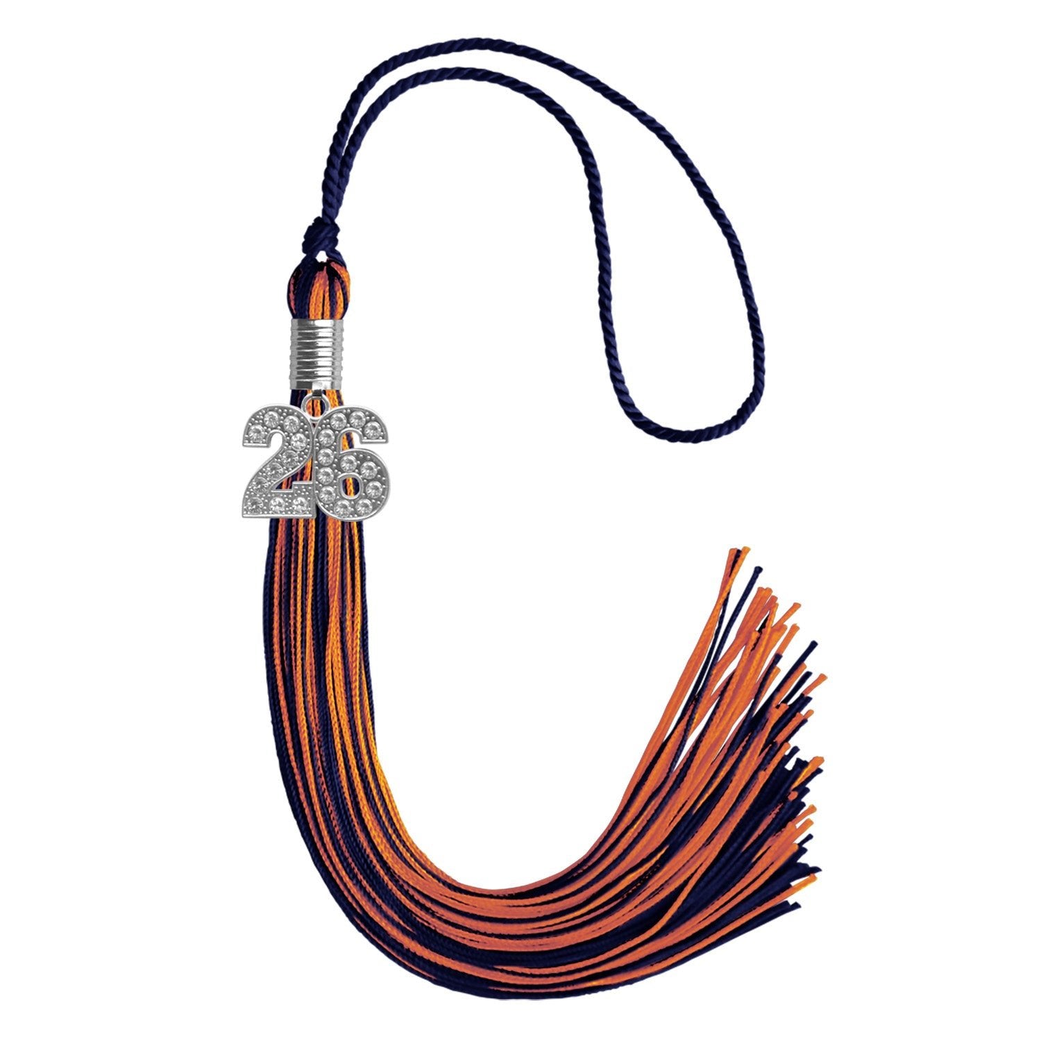 Navy Blue/Orange Mixed Color Graduation Tassel with Silver Date Drop - Endea Graduation
