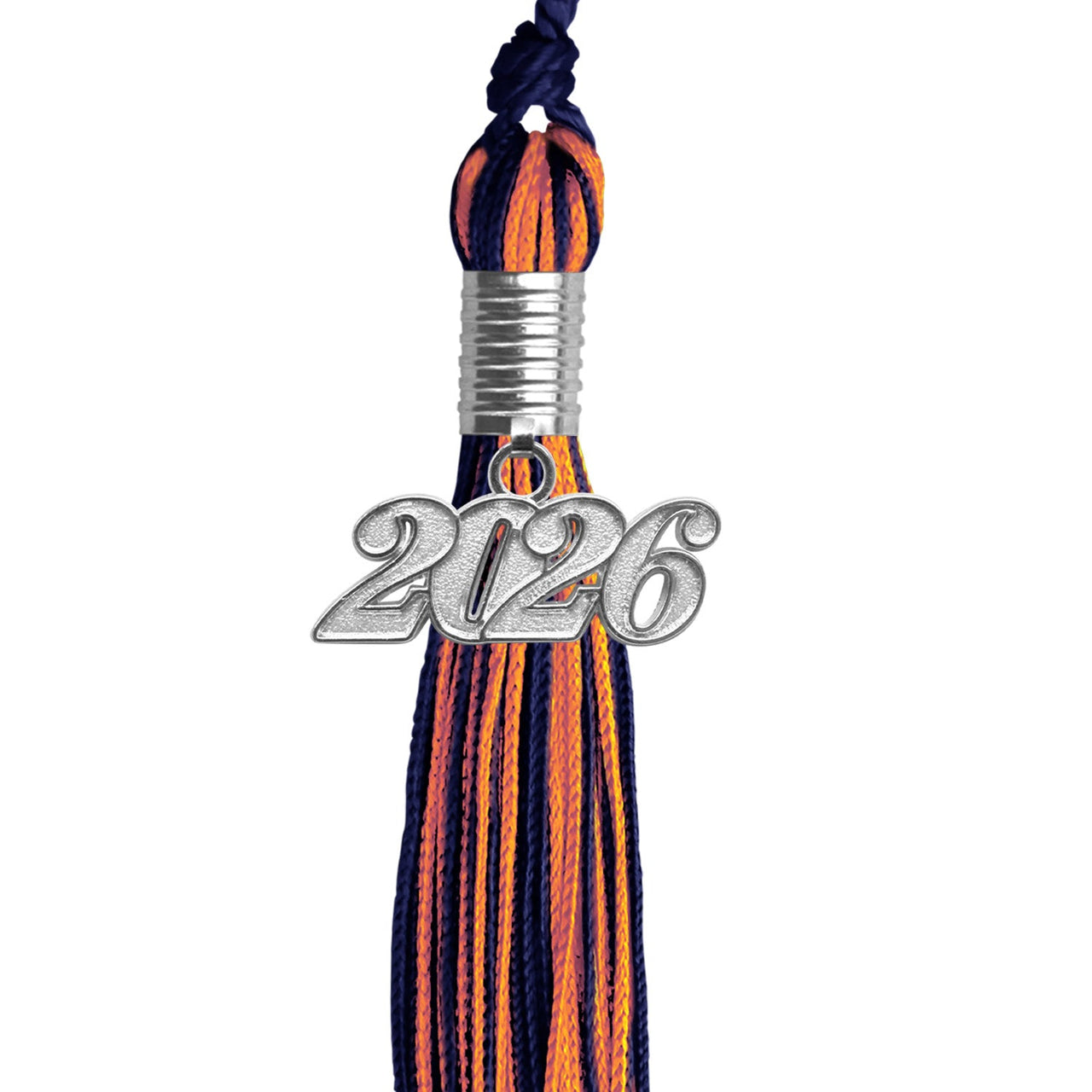 Navy Blue/Orange Mixed Color Graduation Tassel with Silver Date Drop - Endea Graduation