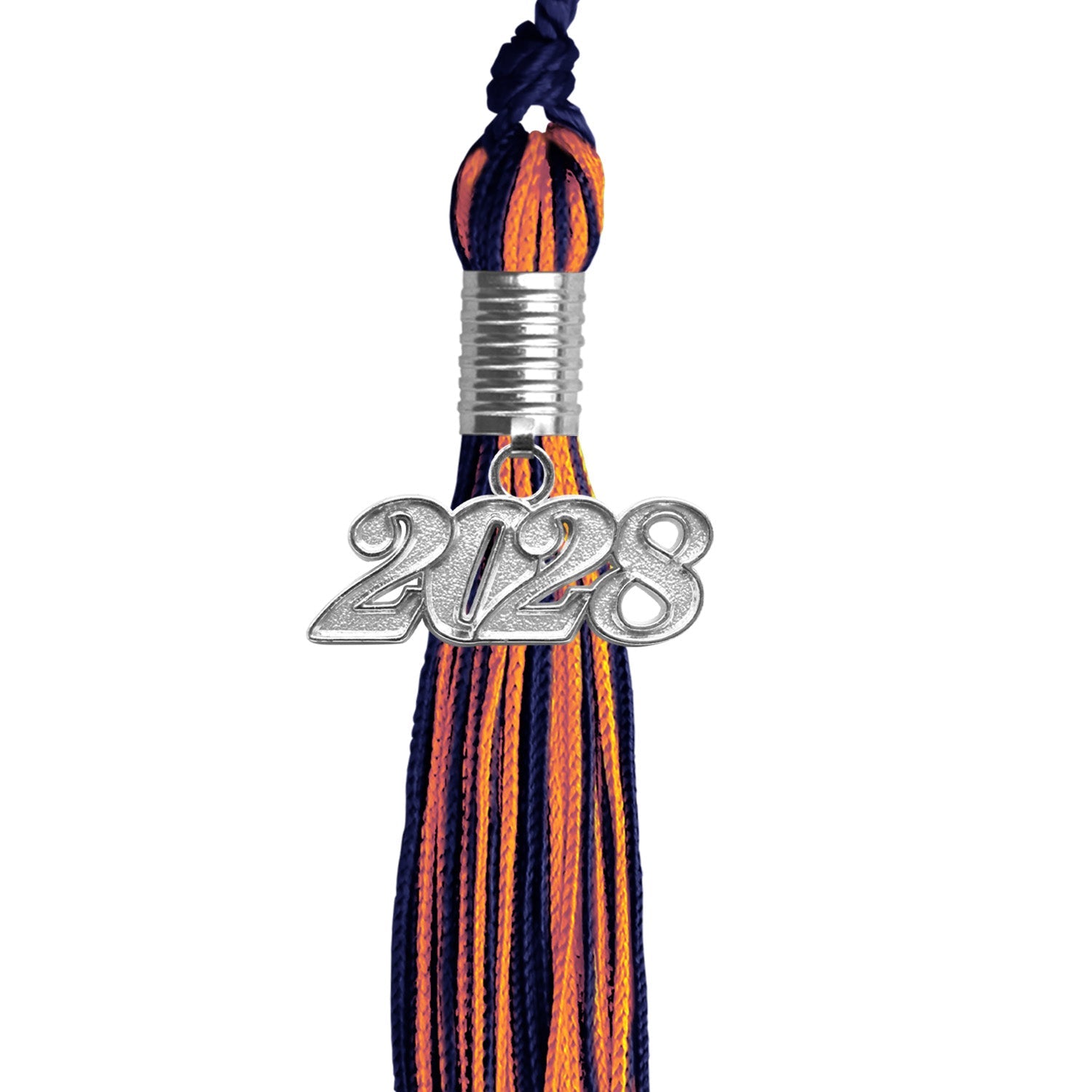 Navy Blue/Orange Mixed Color Graduation Tassel with Silver Date Drop - Endea Graduation