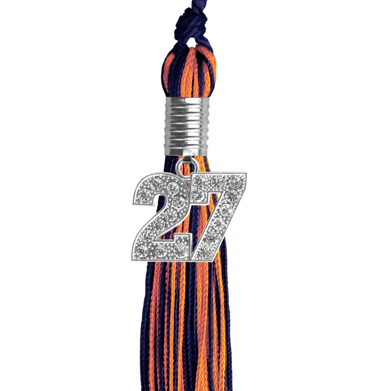 Navy Blue/Orange Mixed Color Graduation Tassel with Silver Date Drop - Endea Graduation