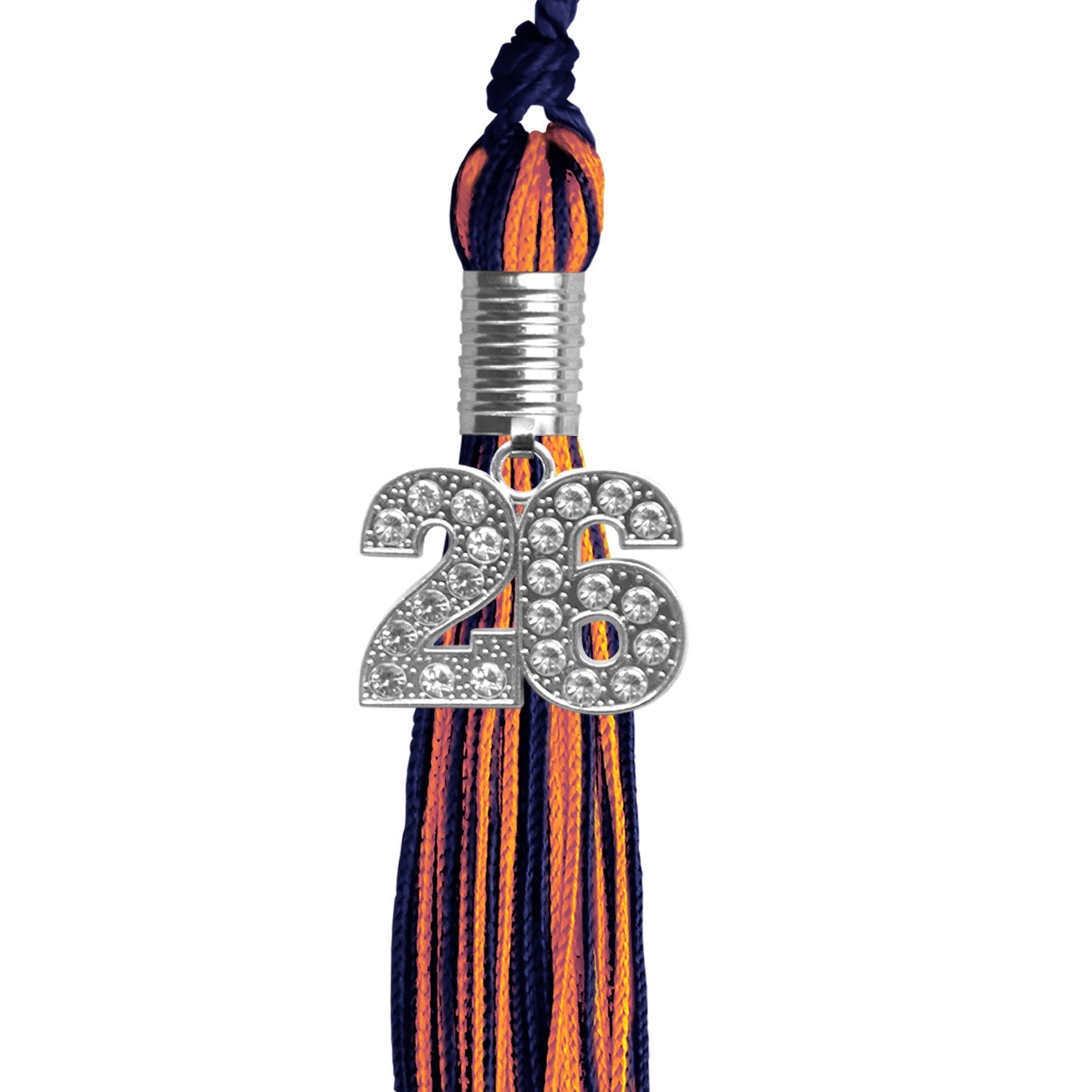 Navy Blue/Orange Mixed Color Graduation Tassel with Silver Date Drop - Endea Graduation