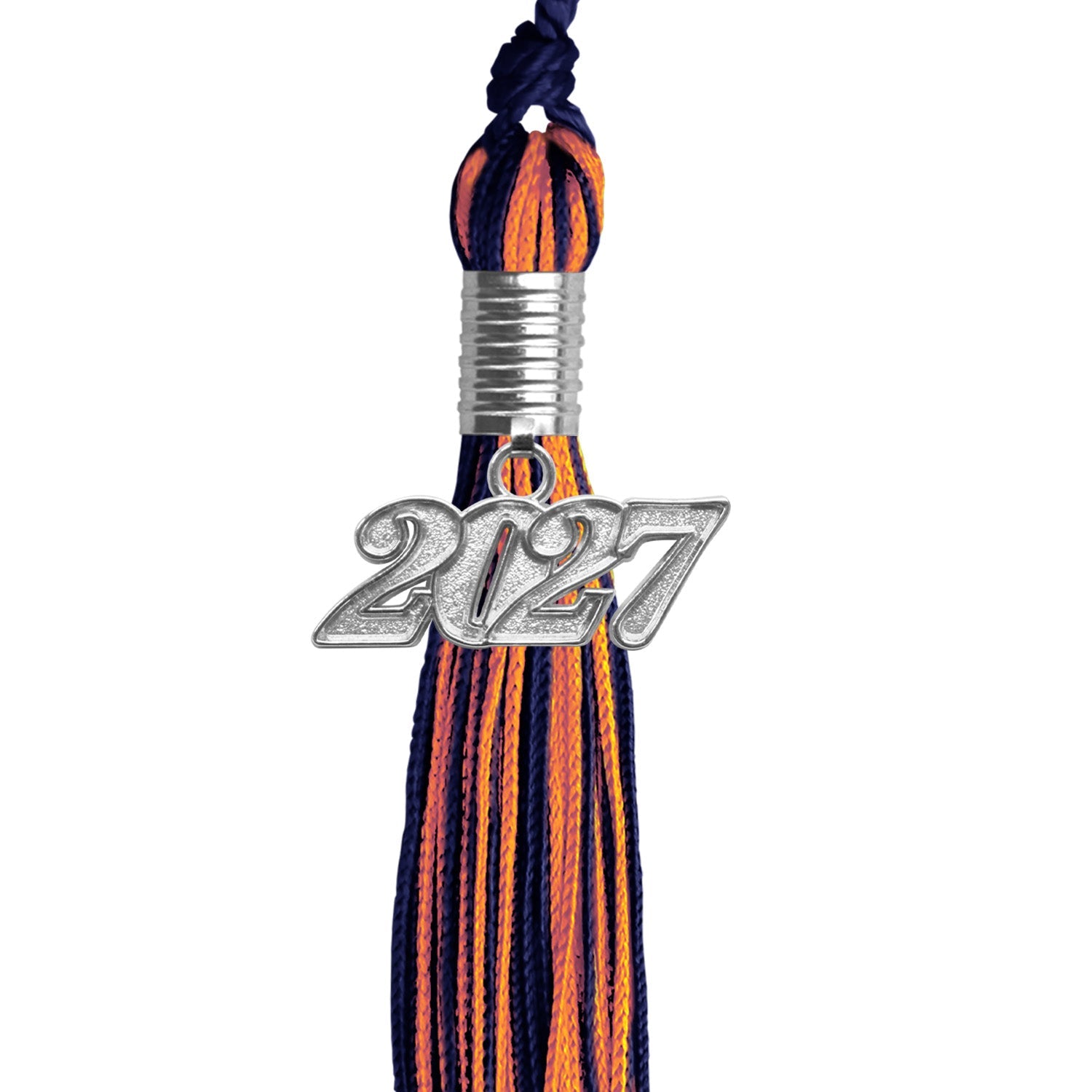 Navy Blue/Orange Mixed Color Graduation Tassel with Silver Date Drop - Endea Graduation