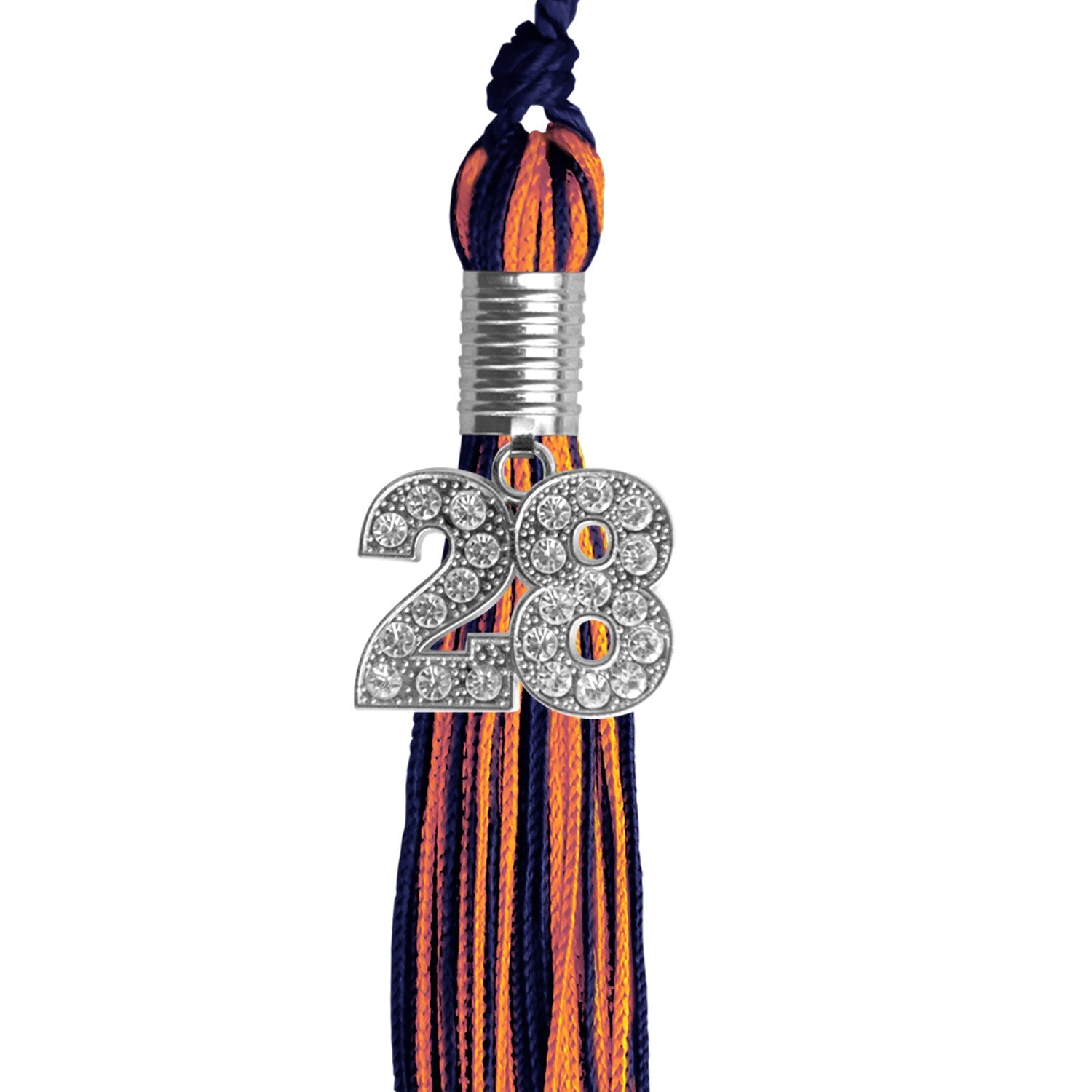 Navy Blue/Orange Mixed Color Graduation Tassel with Silver Date Drop - Endea Graduation