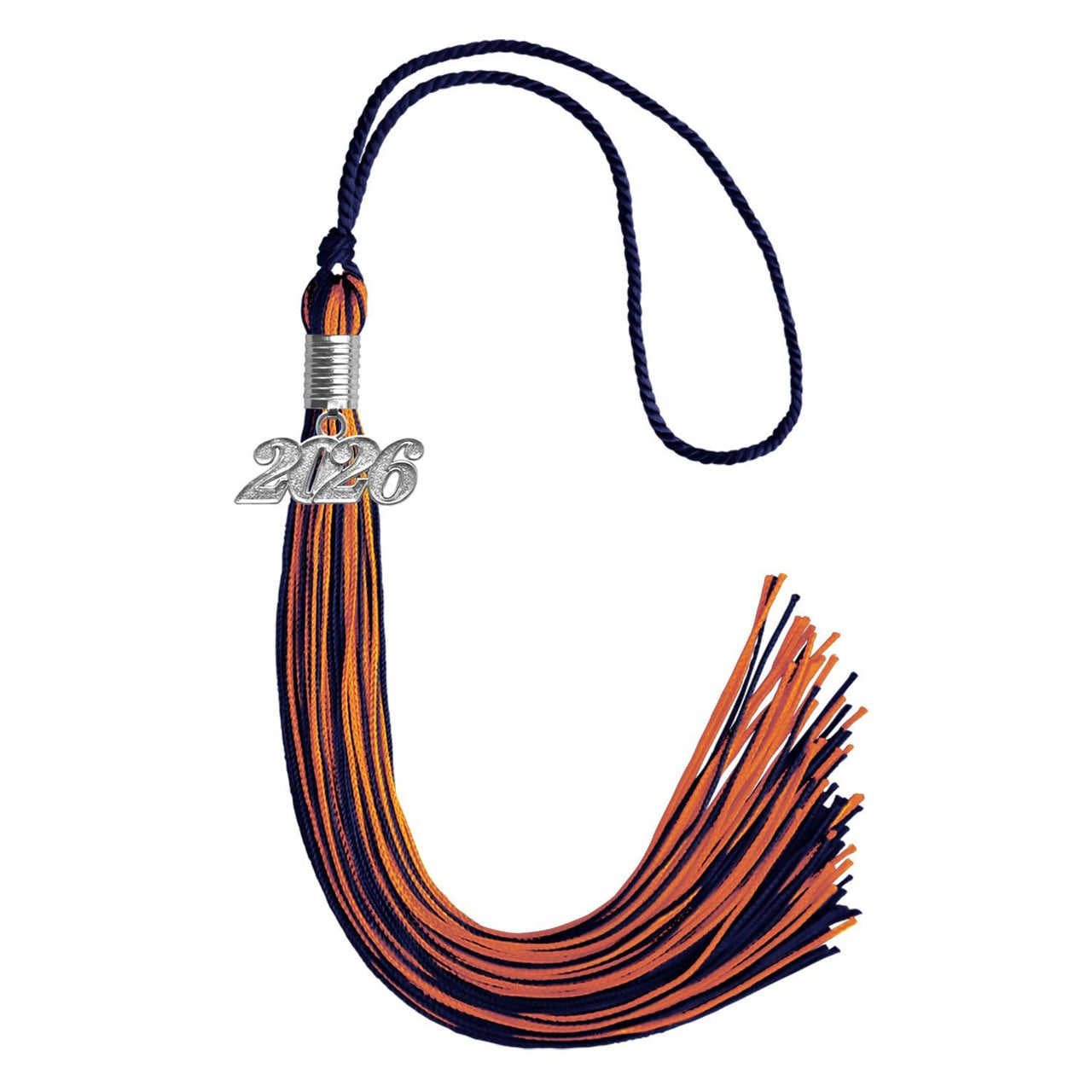 Navy Blue/Orange Mixed Color Graduation Tassel with Silver Date Drop - Endea Graduation
