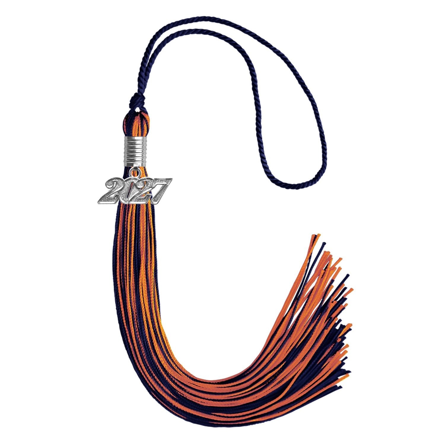 Navy Blue/Orange Mixed Color Graduation Tassel with Silver Date Drop - Endea Graduation
