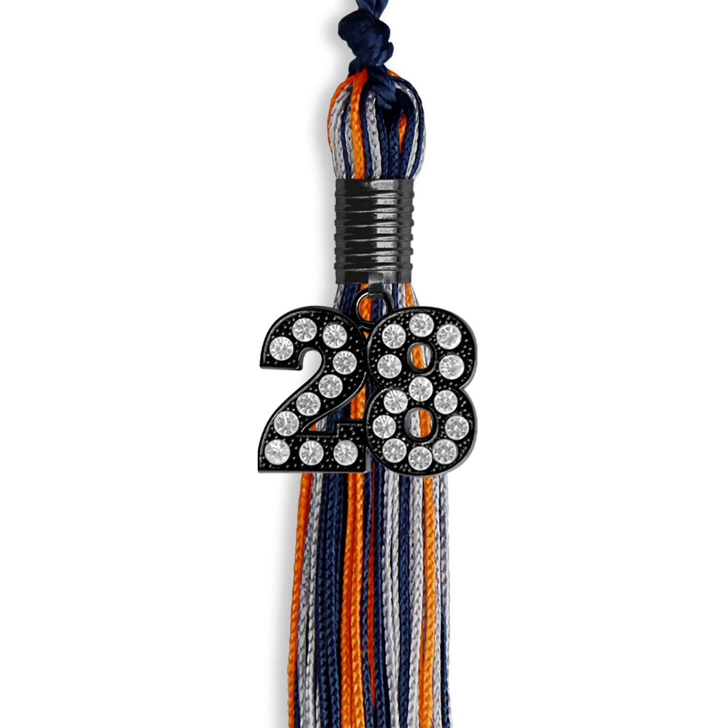 Navy Blue/Orange/Silver Mixed Color Graduation Tassel with Black Date Drop - Endea Graduation