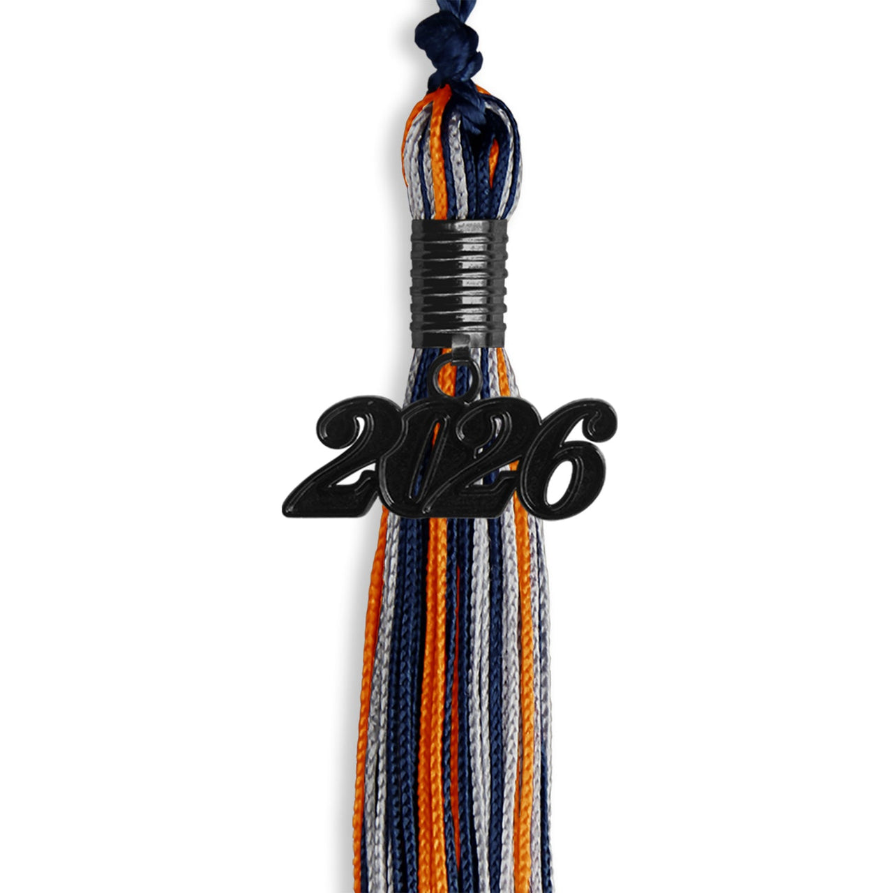 Navy Blue/Orange/Silver Mixed Color Graduation Tassel with Black Date Drop - Endea Graduation