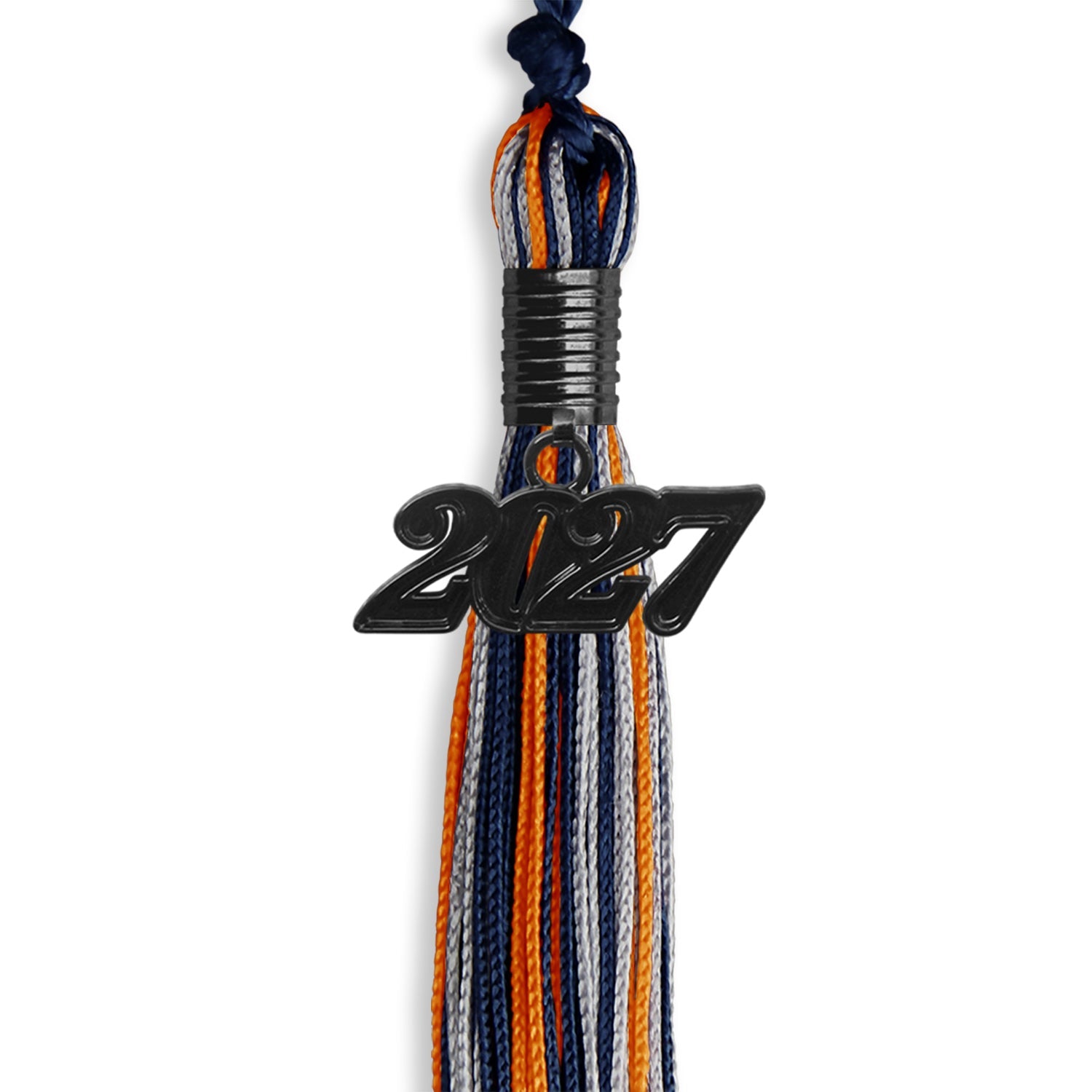 Navy Blue/Orange/Silver Mixed Color Graduation Tassel with Black Date Drop - Endea Graduation