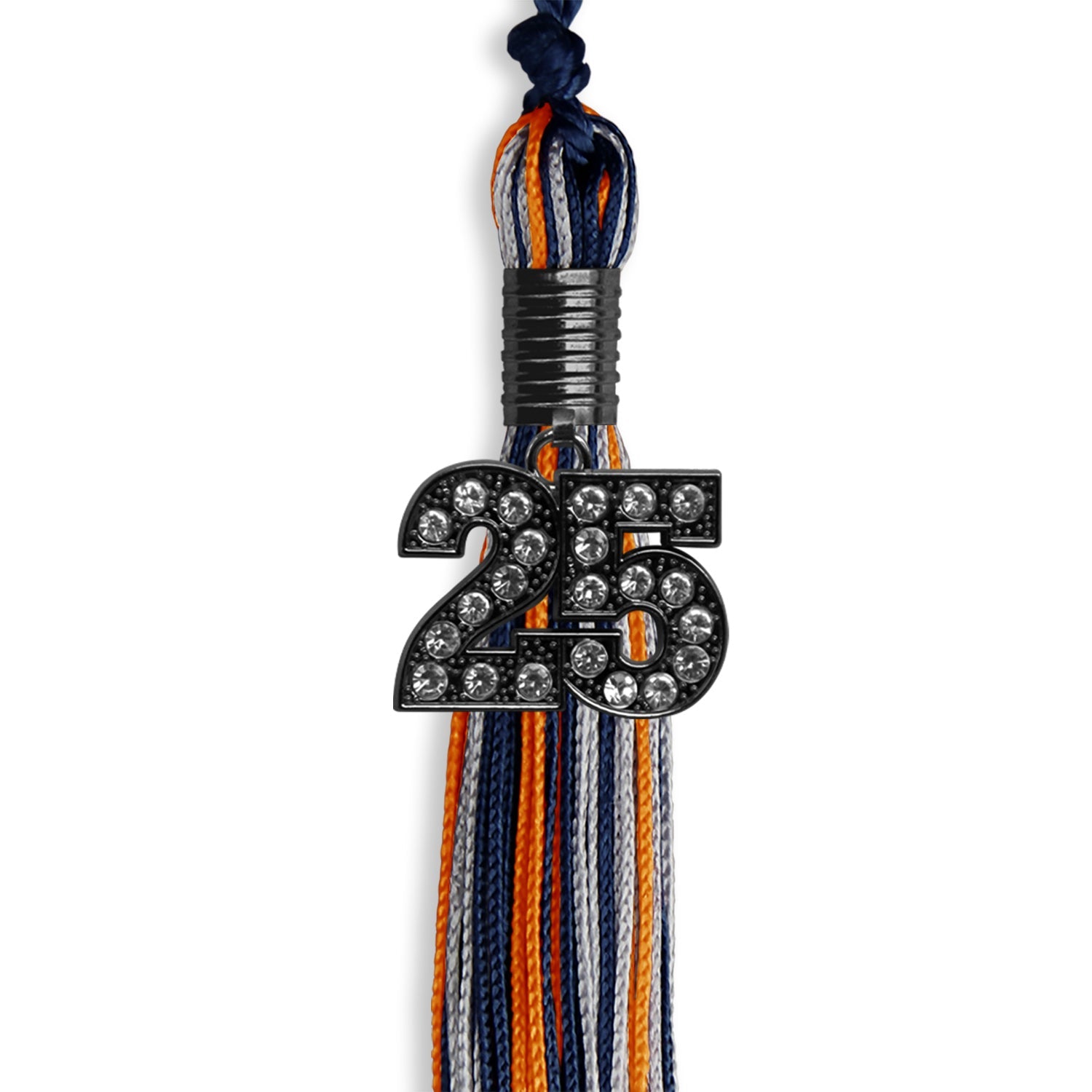 Navy Blue/Orange/Silver Mixed Color Graduation Tassel with Black Date Drop - Endea Graduation
