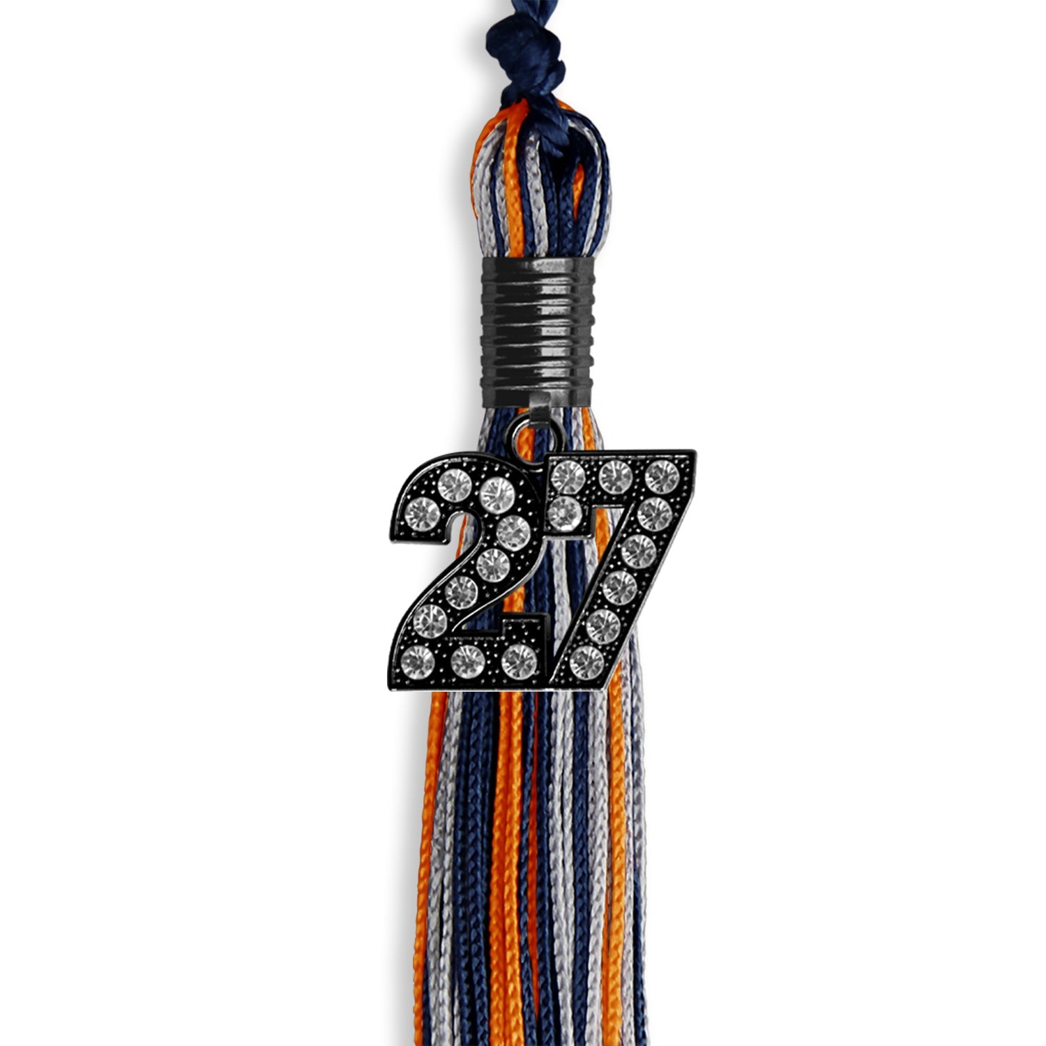 Navy Blue/Orange/Silver Mixed Color Graduation Tassel with Black Date Drop - Endea Graduation