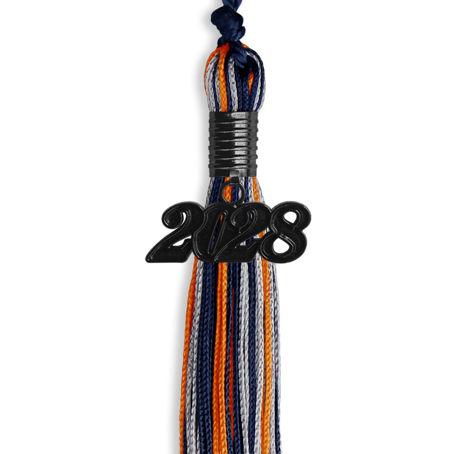 Navy Blue/Orange/Silver Mixed Color Graduation Tassel with Black Date Drop - Endea Graduation