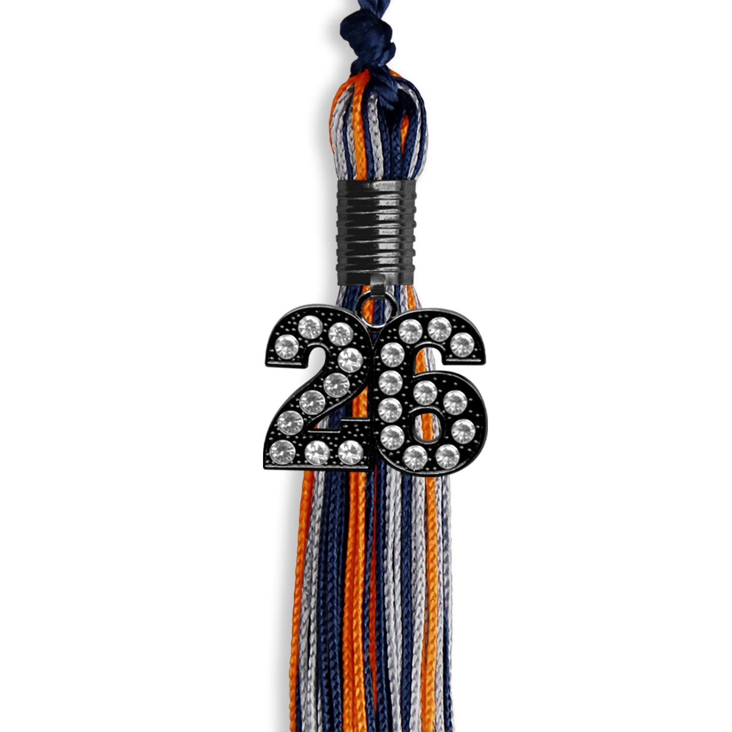 Navy Blue/Orange/Silver Mixed Color Graduation Tassel with Black Date Drop - Endea Graduation