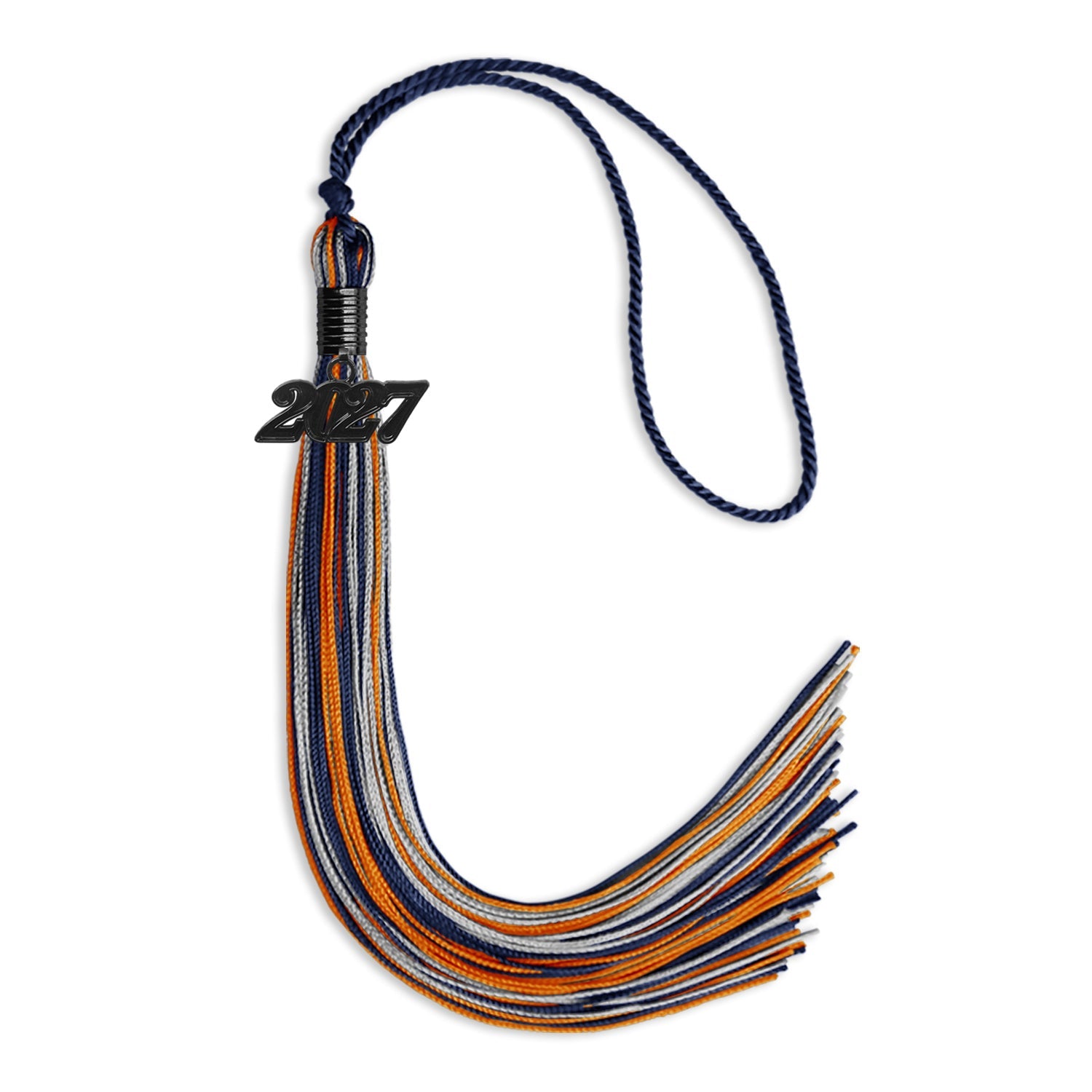 Navy Blue/Orange/Silver Mixed Color Graduation Tassel with Black Date Drop - Endea Graduation
