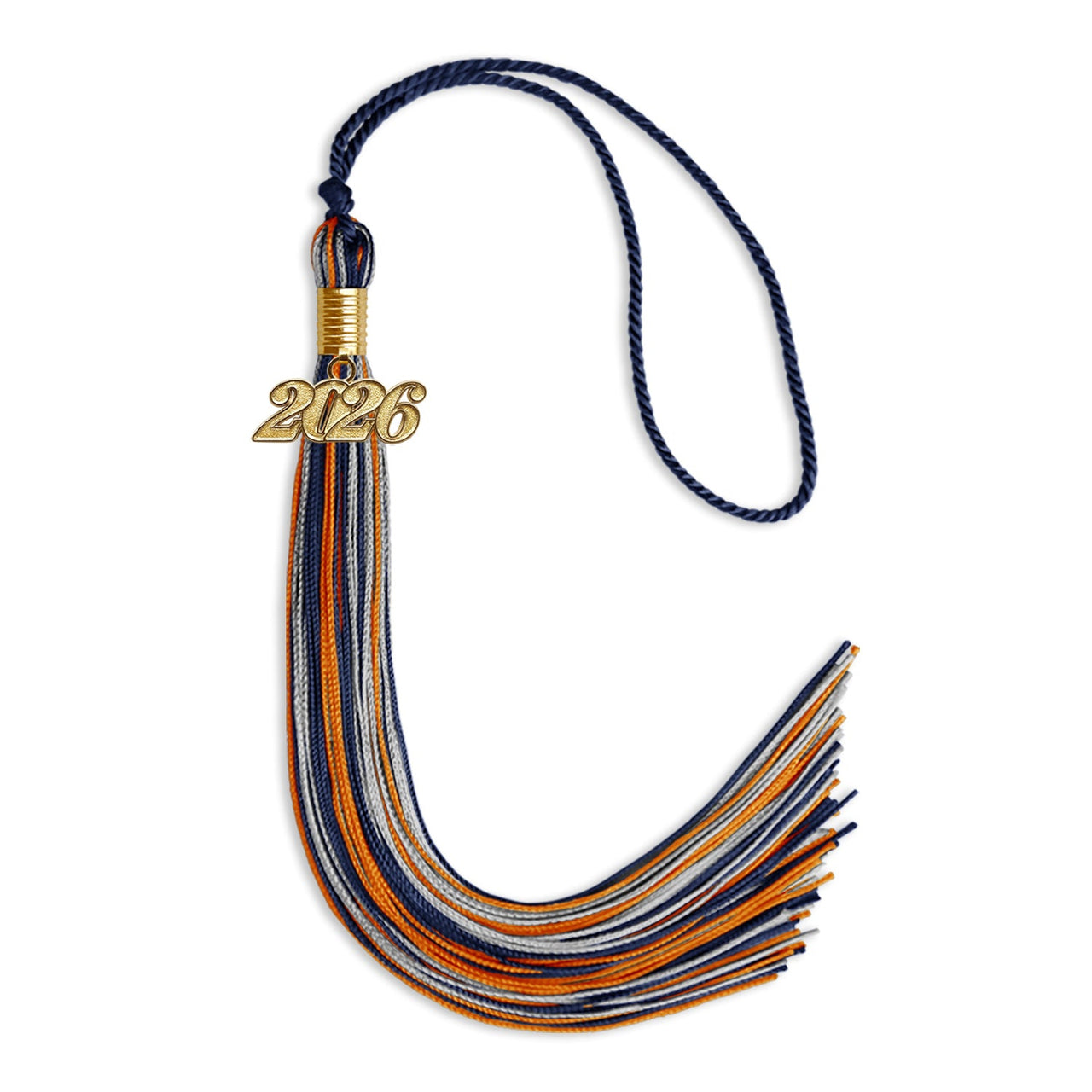 Navy Blue/Orange/Silver Mixed Color Graduation Tassel with Gold Date Drop - Endea Graduation