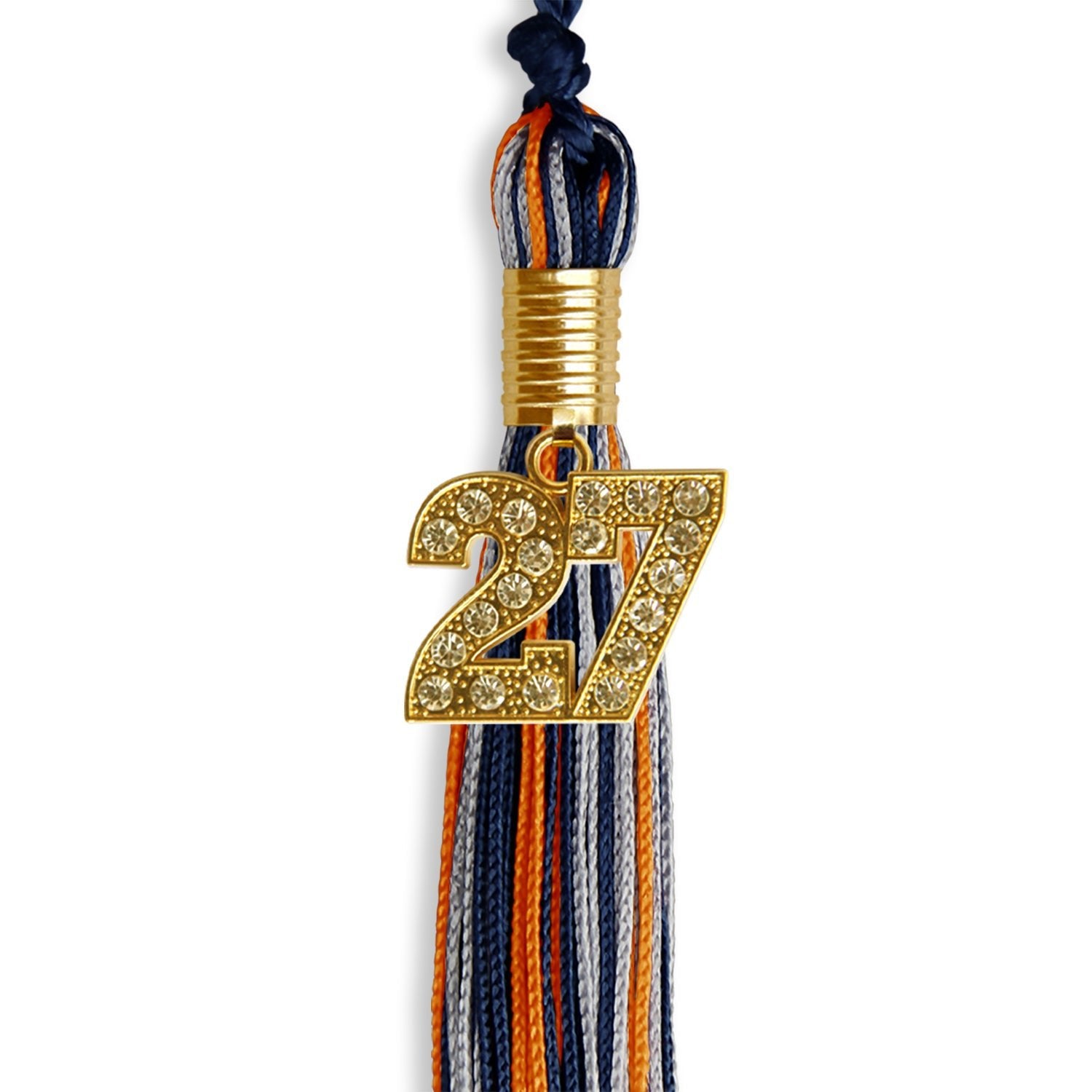 Navy Blue/Orange/Silver Mixed Color Graduation Tassel with Gold Date Drop - Endea Graduation