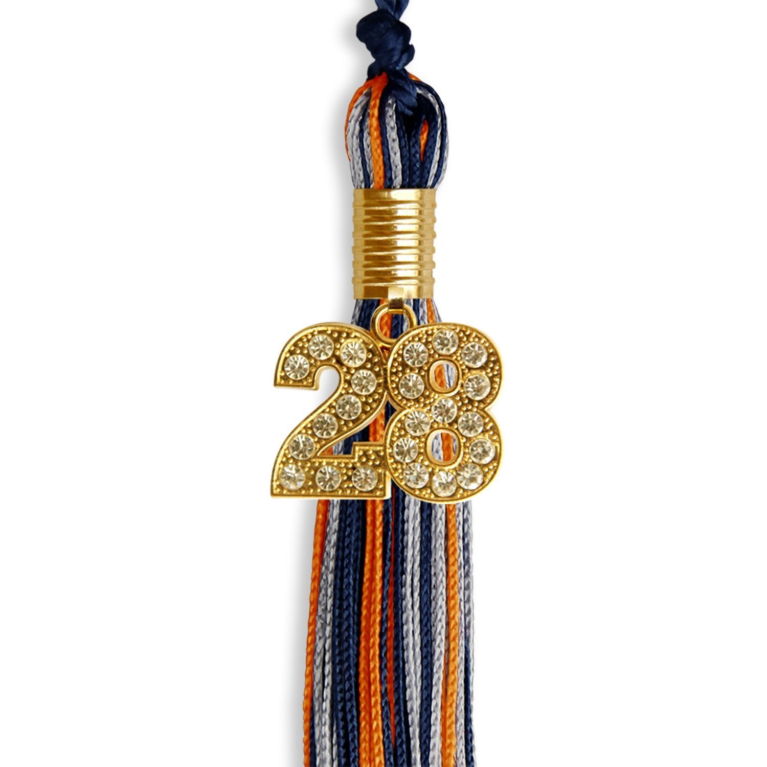 Navy Blue/Orange/Silver Mixed Color Graduation Tassel with Gold Date Drop - Endea Graduation