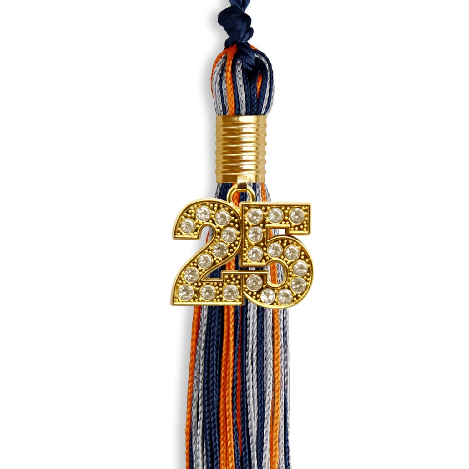 Navy Blue/Orange/Silver Mixed Color Graduation Tassel with Gold Date Drop - Endea Graduation