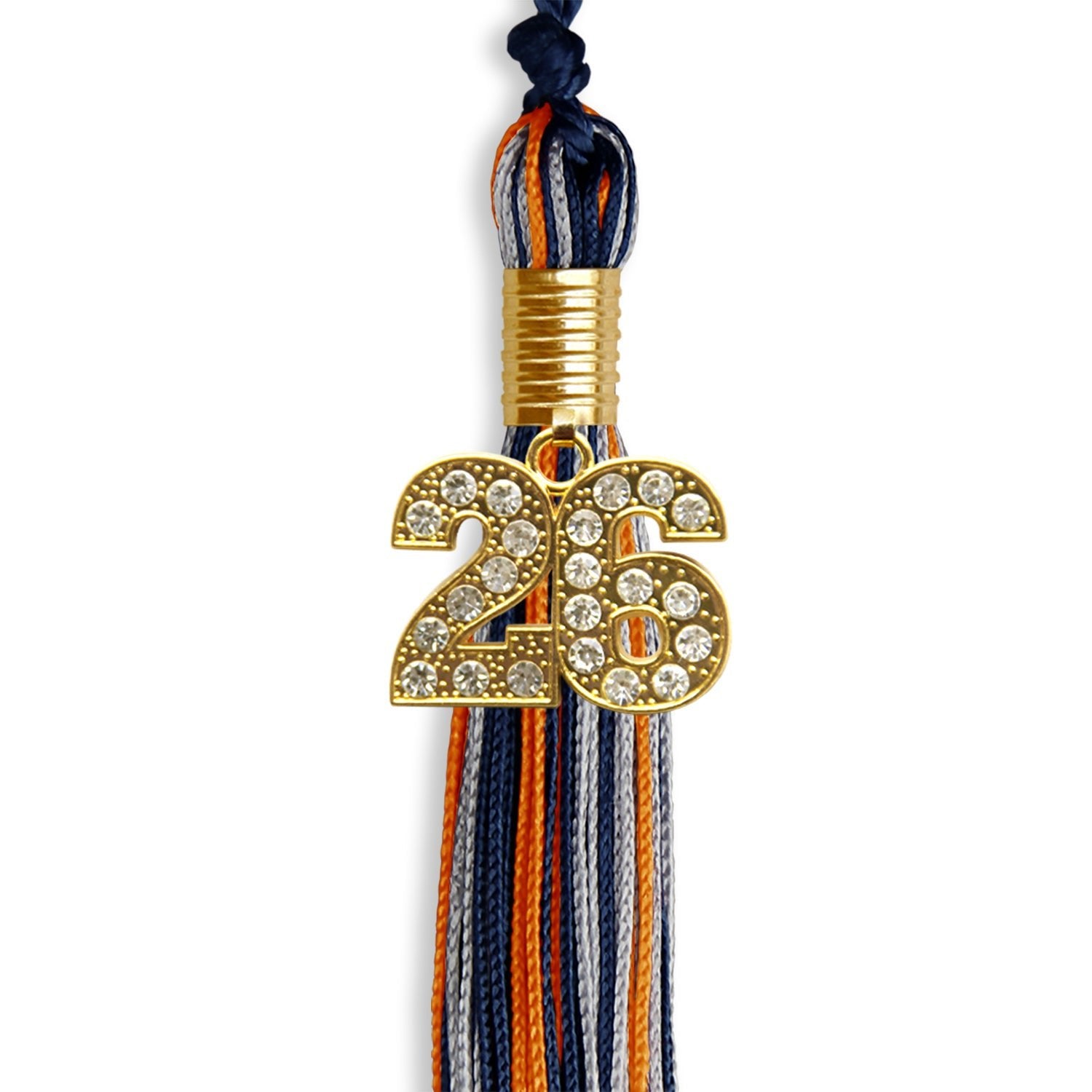 Navy Blue/Orange/Silver Mixed Color Graduation Tassel with Gold Date Drop - Endea Graduation