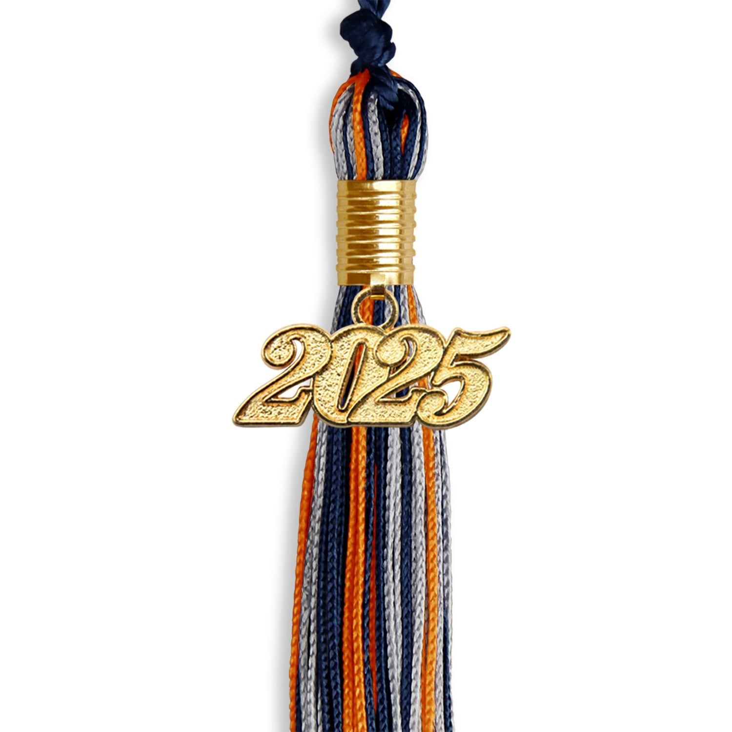 Navy Blue/Orange/Silver Mixed Color Graduation Tassel with Gold Date Drop - Endea Graduation