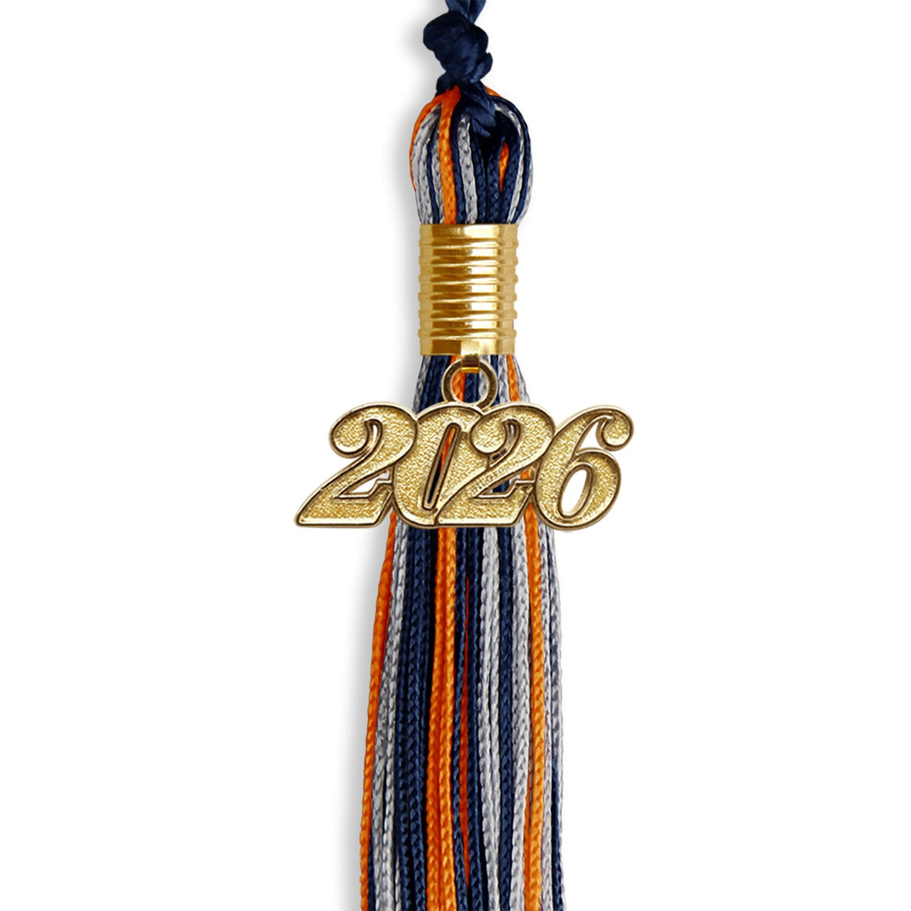 Navy Blue/Orange/Silver Mixed Color Graduation Tassel with Gold Date Drop - Endea Graduation