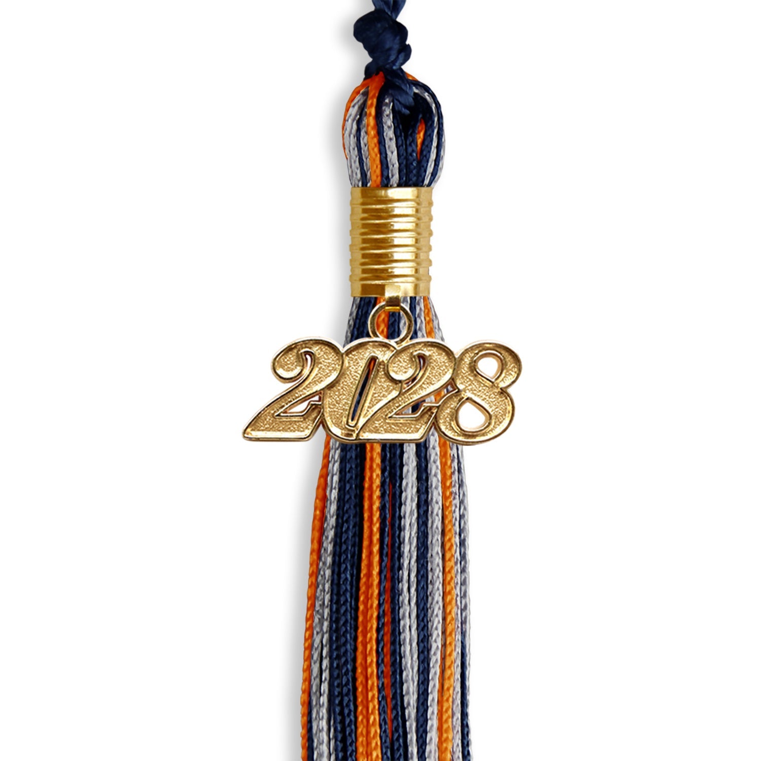 Navy Blue/Orange/Silver Mixed Color Graduation Tassel with Gold Date Drop - Endea Graduation