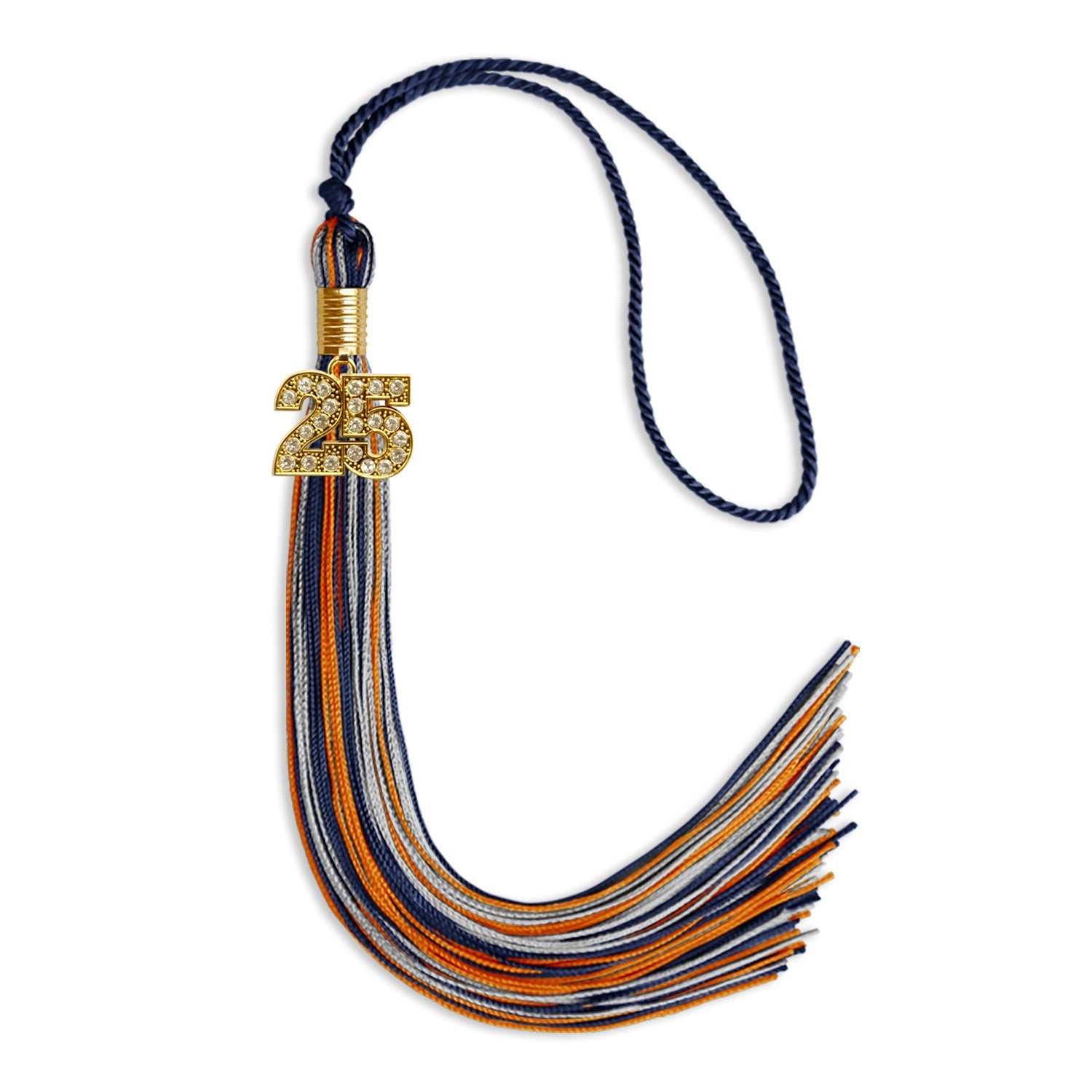Navy Blue/Orange/Silver Mixed Color Graduation Tassel with Gold Date Drop - Endea Graduation